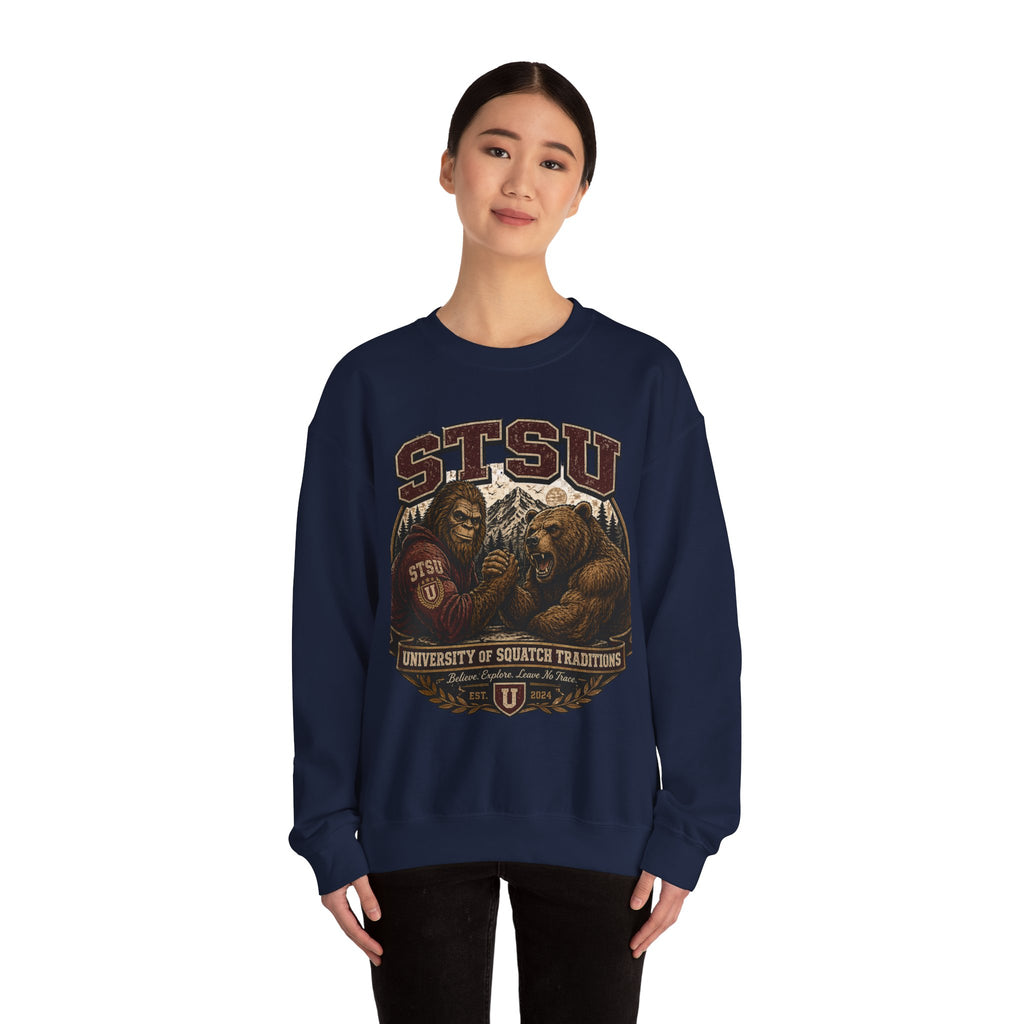 Squatchitis Top Secret University Bigfoot & Bear Crewneck Sweatshirt