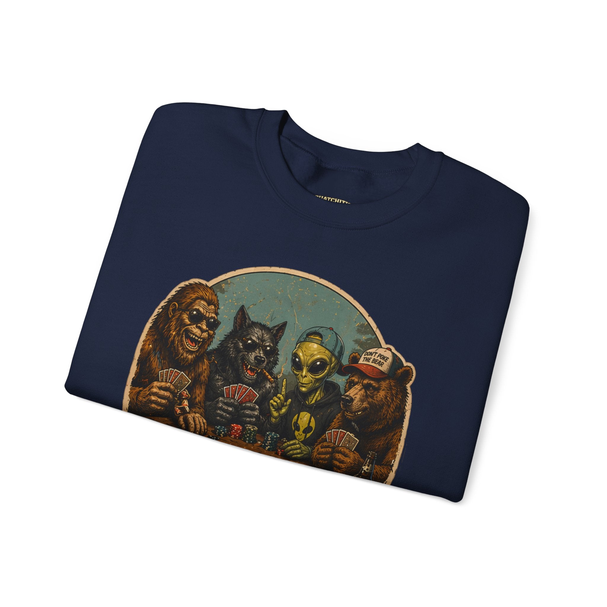 Squatchitis  Bigfoot poker Gang Crewneck Sweatshirt