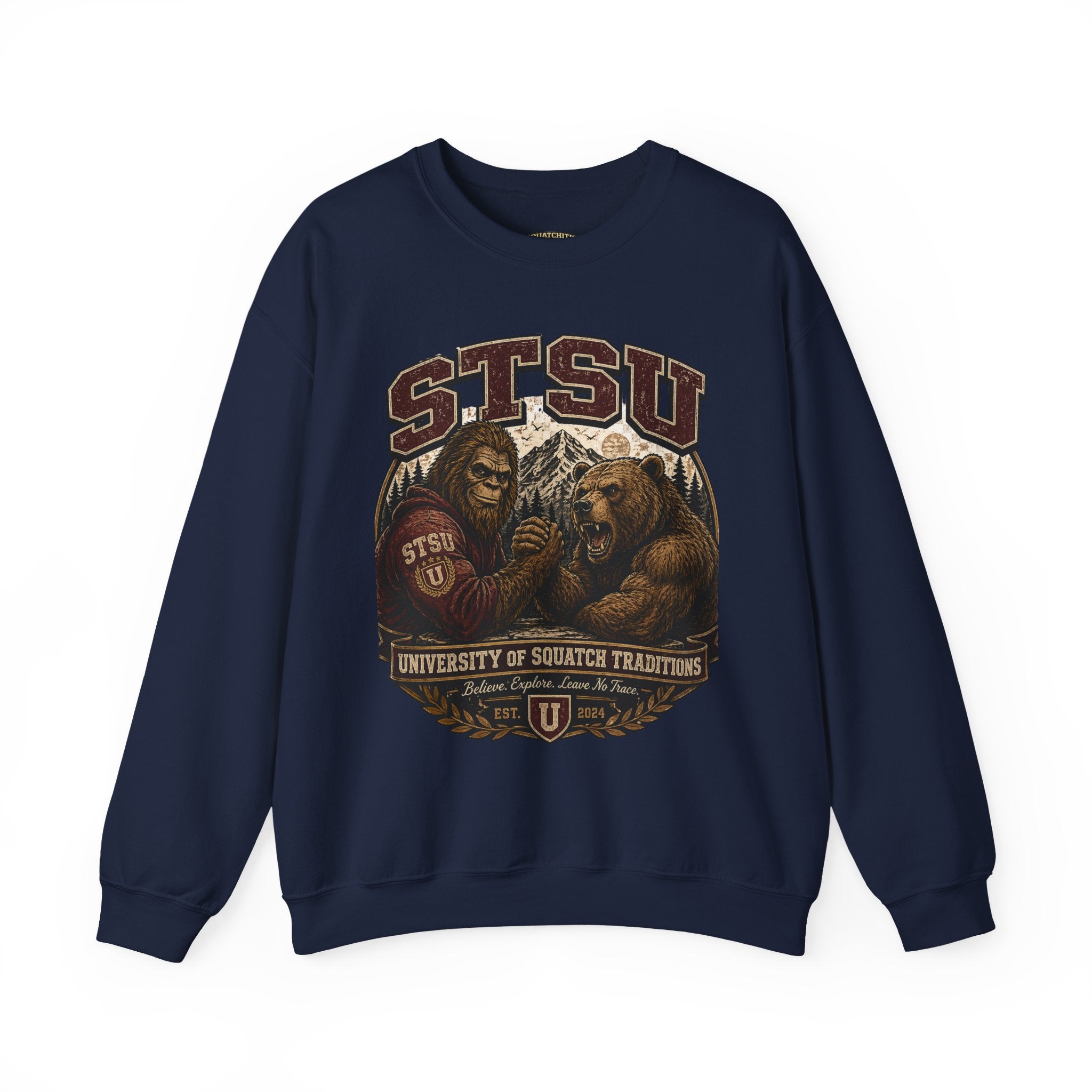 Squatchitis Top Secret University Bigfoot & Bear Crewneck Sweatshirt