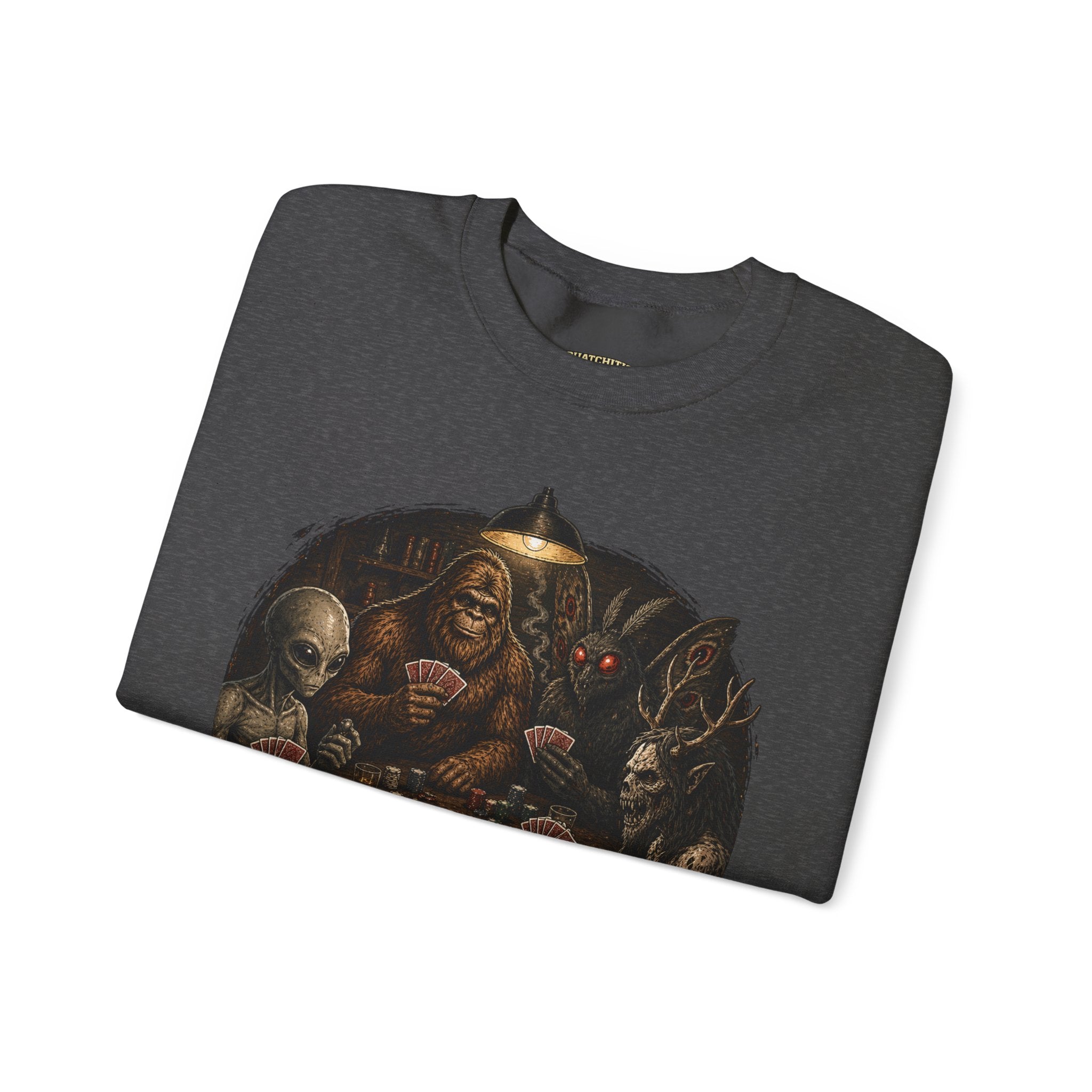 Squatchitis  Bigfoot cryptid poker Gang Crewneck Sweatshirt
