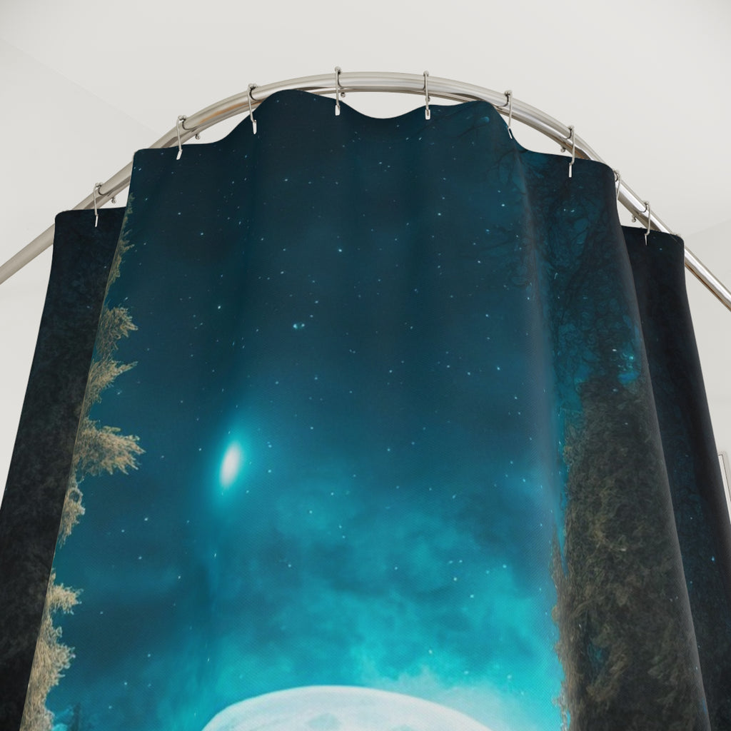 Bigfoot Glow Shower Curtain | Sasquatch Forest Night Scene