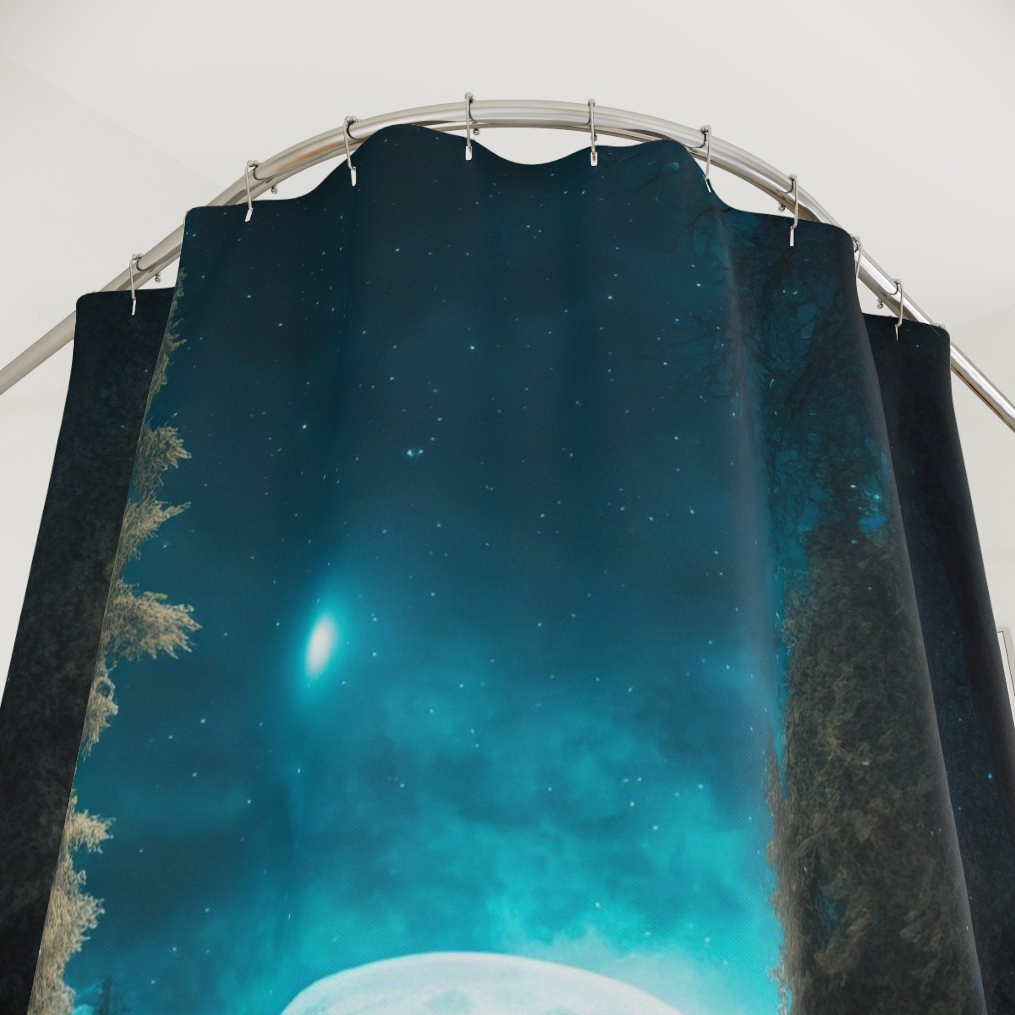 Bigfoot Glow Shower Curtain | Sasquatch Forest Night Scene