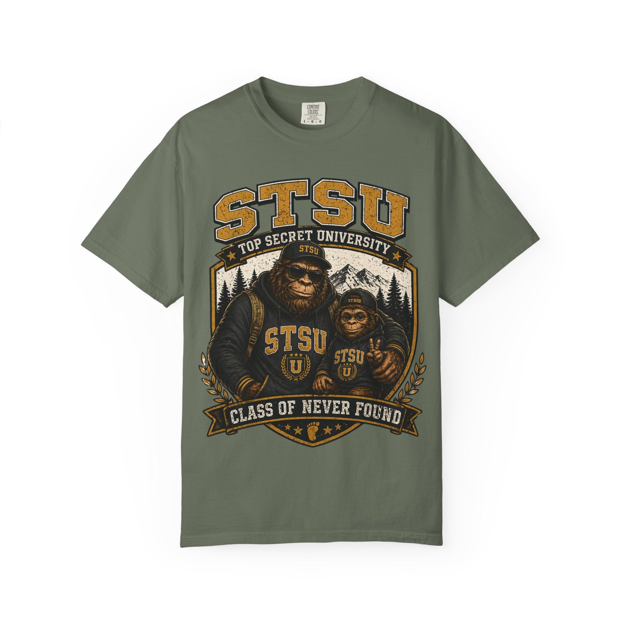 Bigfoot Sasquatch & son University  Shirt | Squatchitis Top Secret College Tee