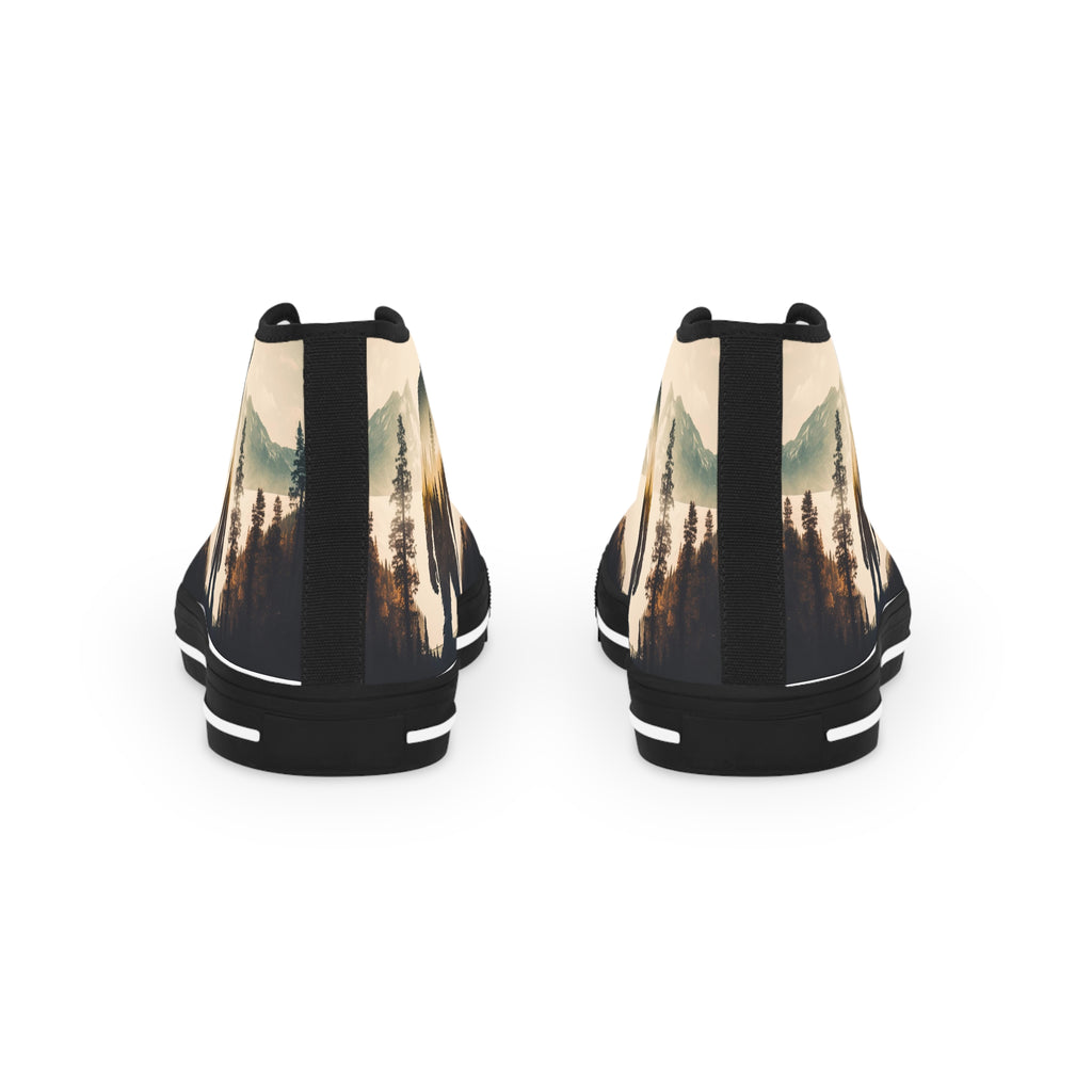Bigfoot Forest Lake Mountain Men's High Top Sneakers | Outdoor Sasquatch Design