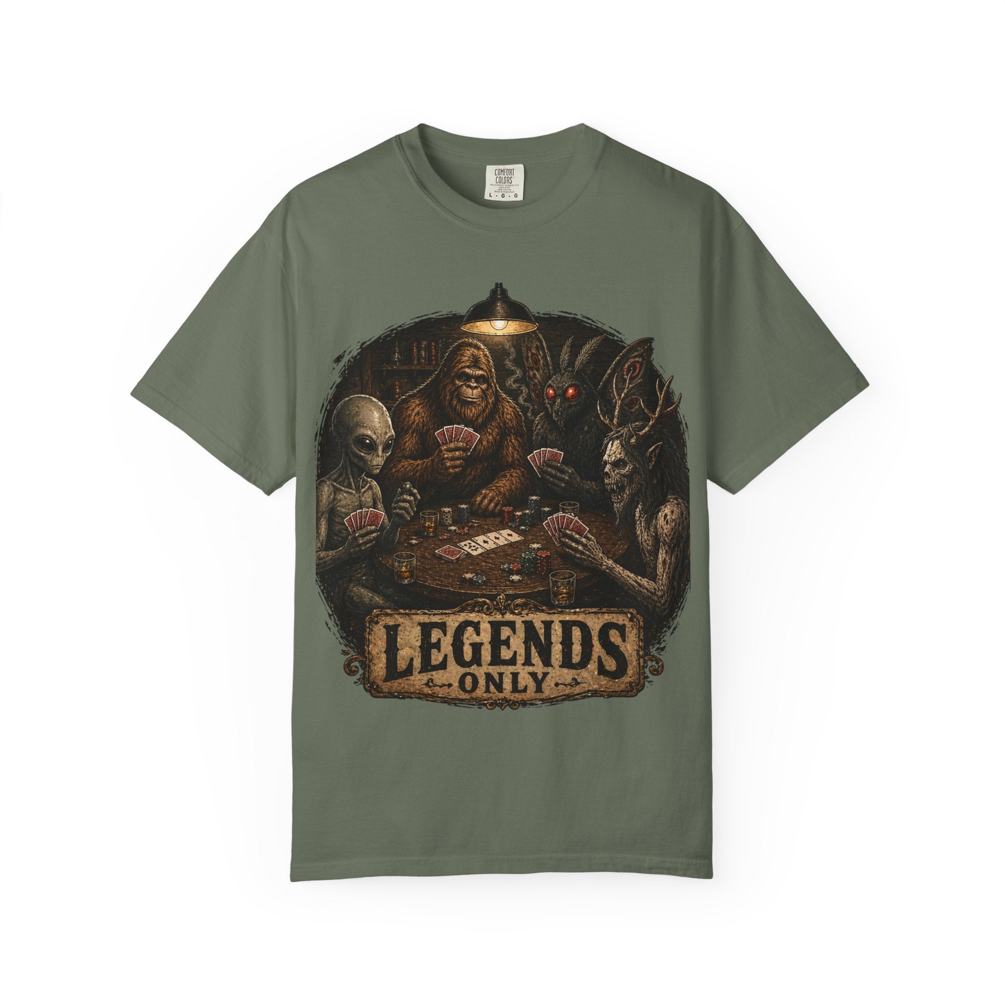 Cryptid Poker T-Shirt — Bigfoot & Legends Playing Cards