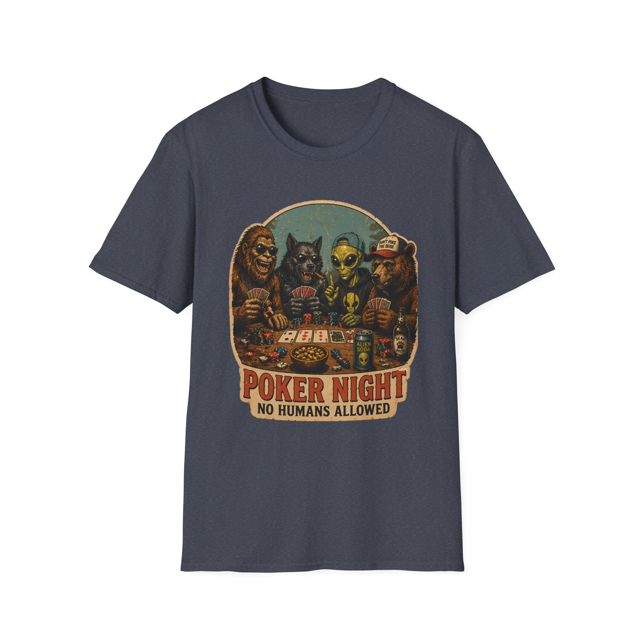 Poker Night - No Humans Allowed - Bigfoot and friends T-Shirt