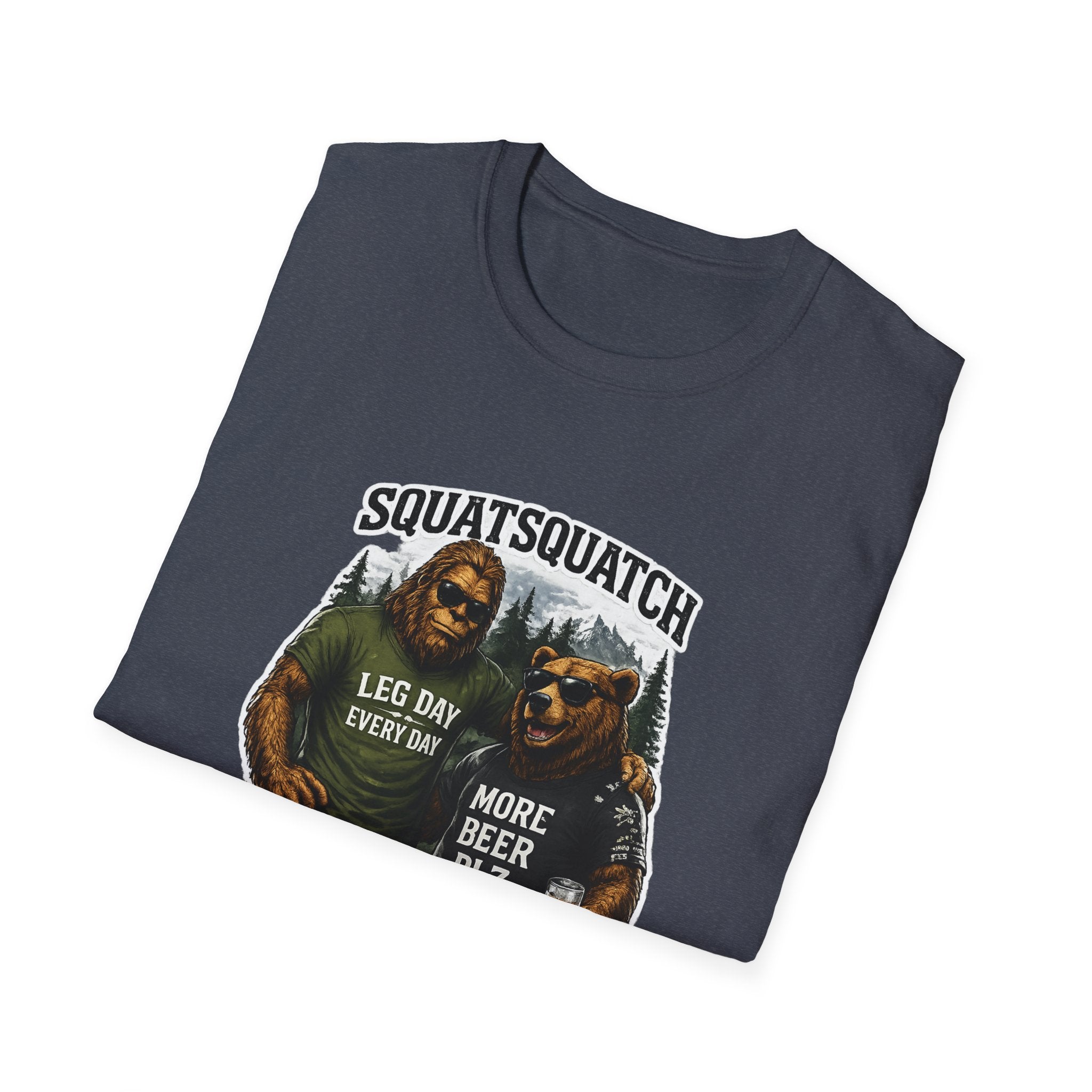 Bigfoot Leg Day T-Shirt — "Squat Squatch" Gym Humor with Beer Buddy