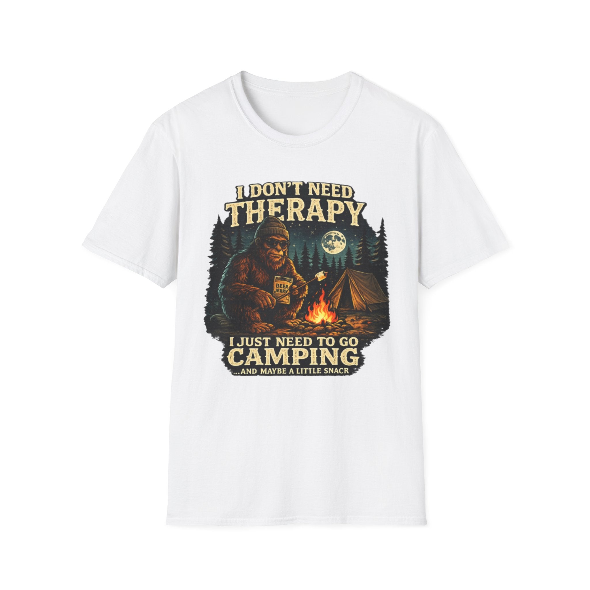 Bigfoot Camping T-Shirt — "I Don't Need Therapy, I Just Need to Go Camping"