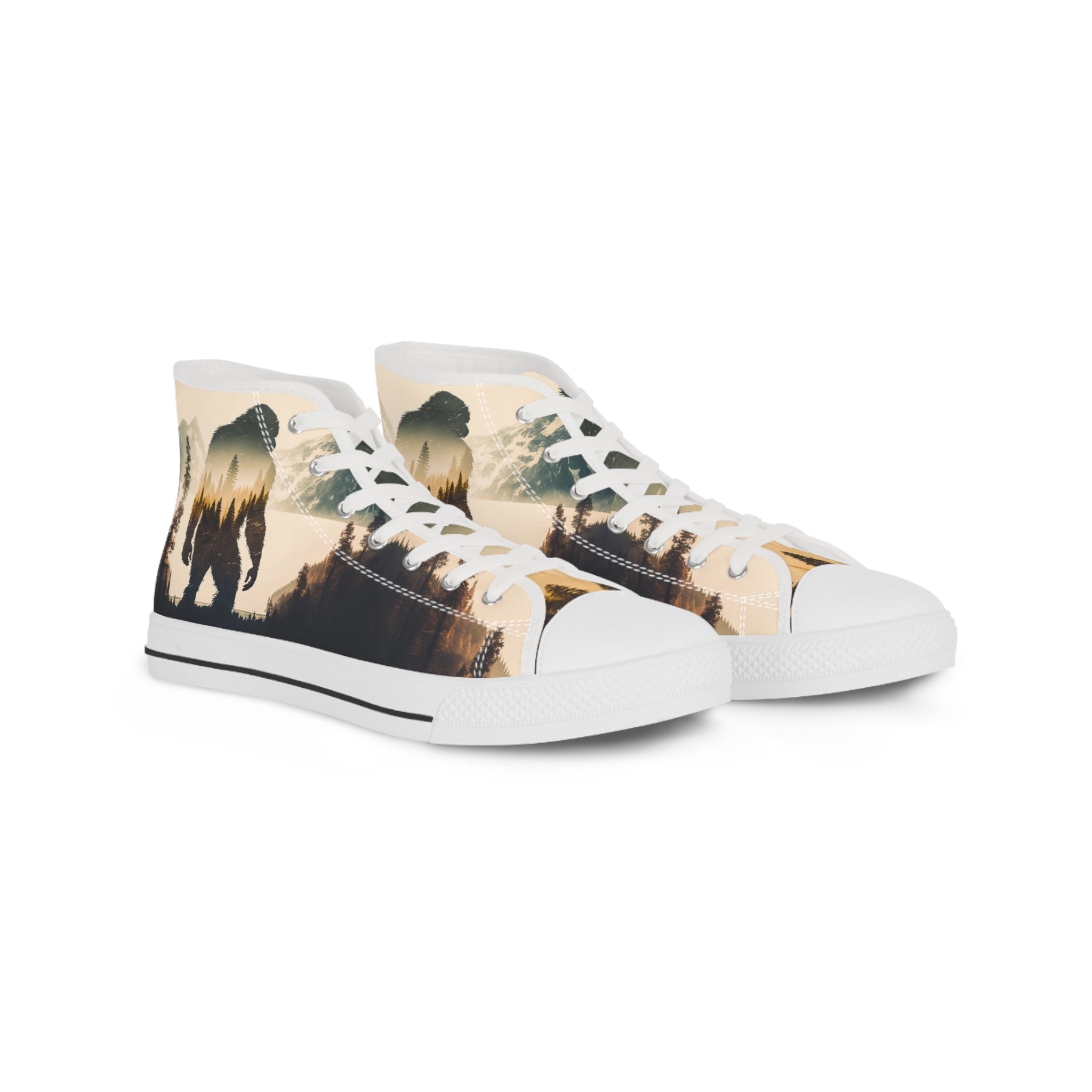 Bigfoot Forest Lake Mountain Men's High Top Sneakers | Outdoor Sasquatch Design