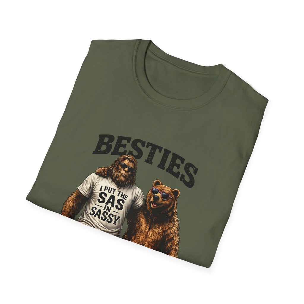 Bigfoot and Bear Besties T-Shirt | Funny Sasquatch Bear Friendship