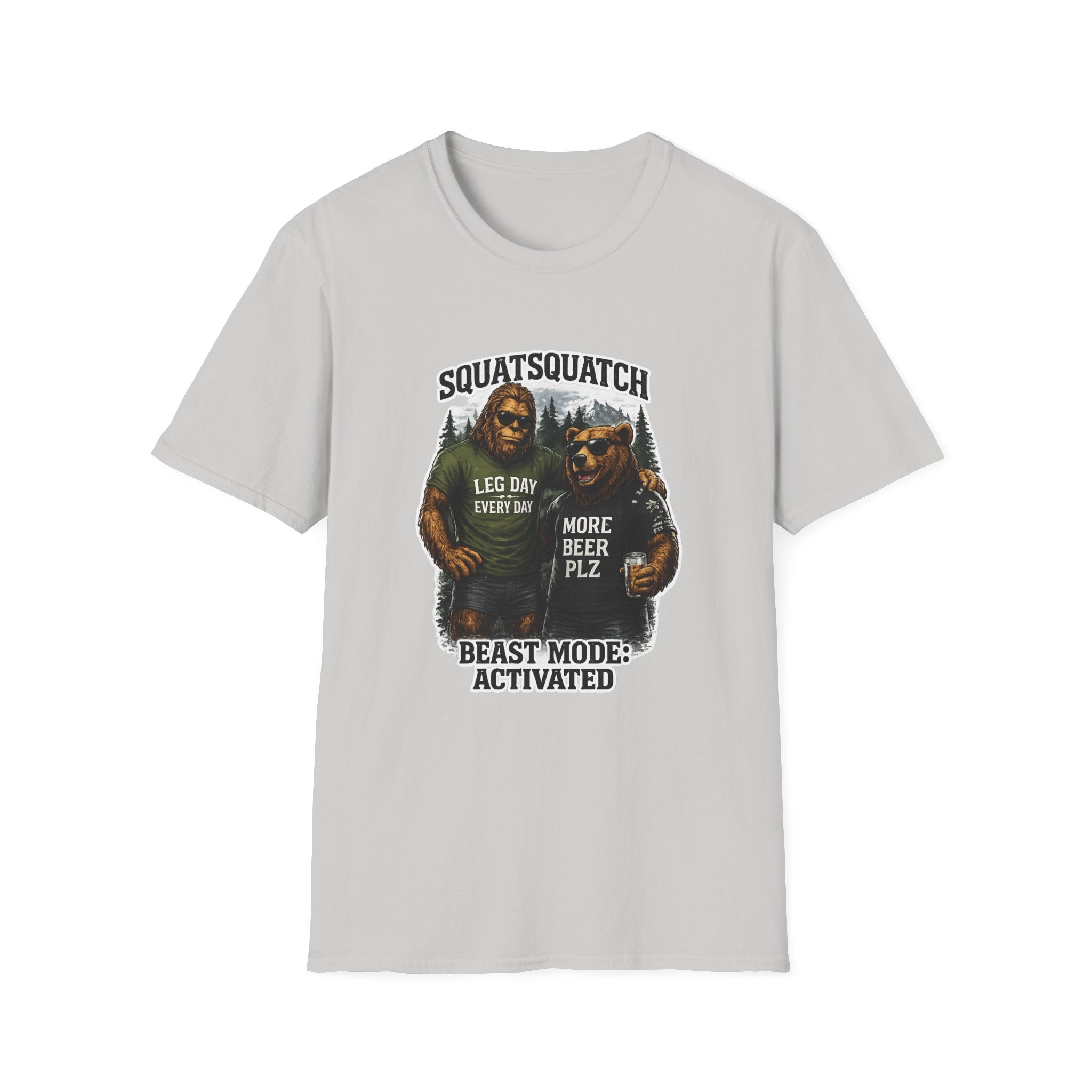 Bigfoot Leg Day T-Shirt — "Squat Squatch" Gym Humor with Beer Buddy