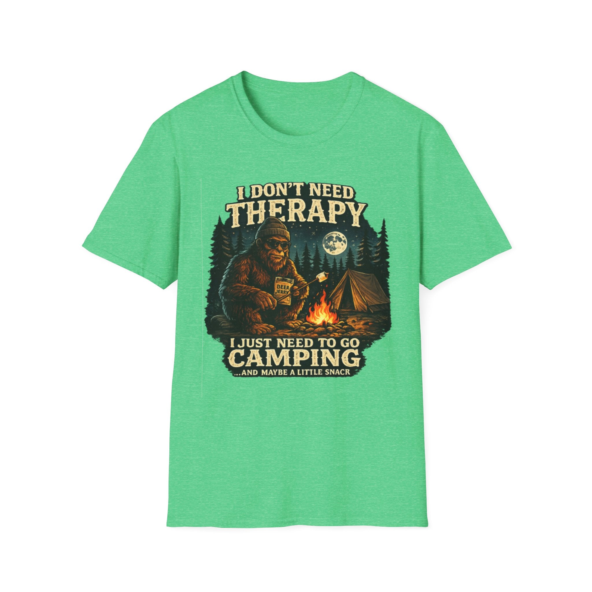 Bigfoot Camping T-Shirt — "I Don't Need Therapy, I Just Need to Go Camping"