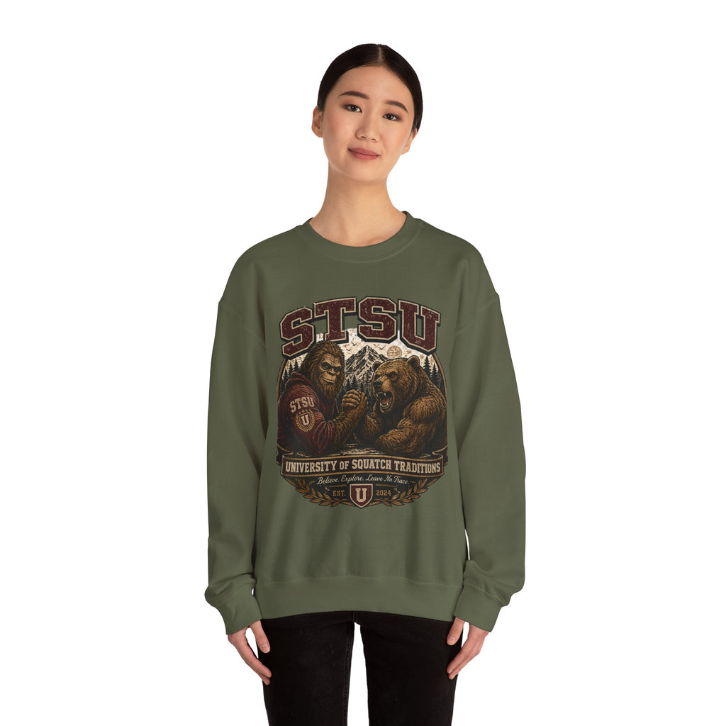 Squatchitis Top Secret University Bigfoot & Bear Crewneck Sweatshirt