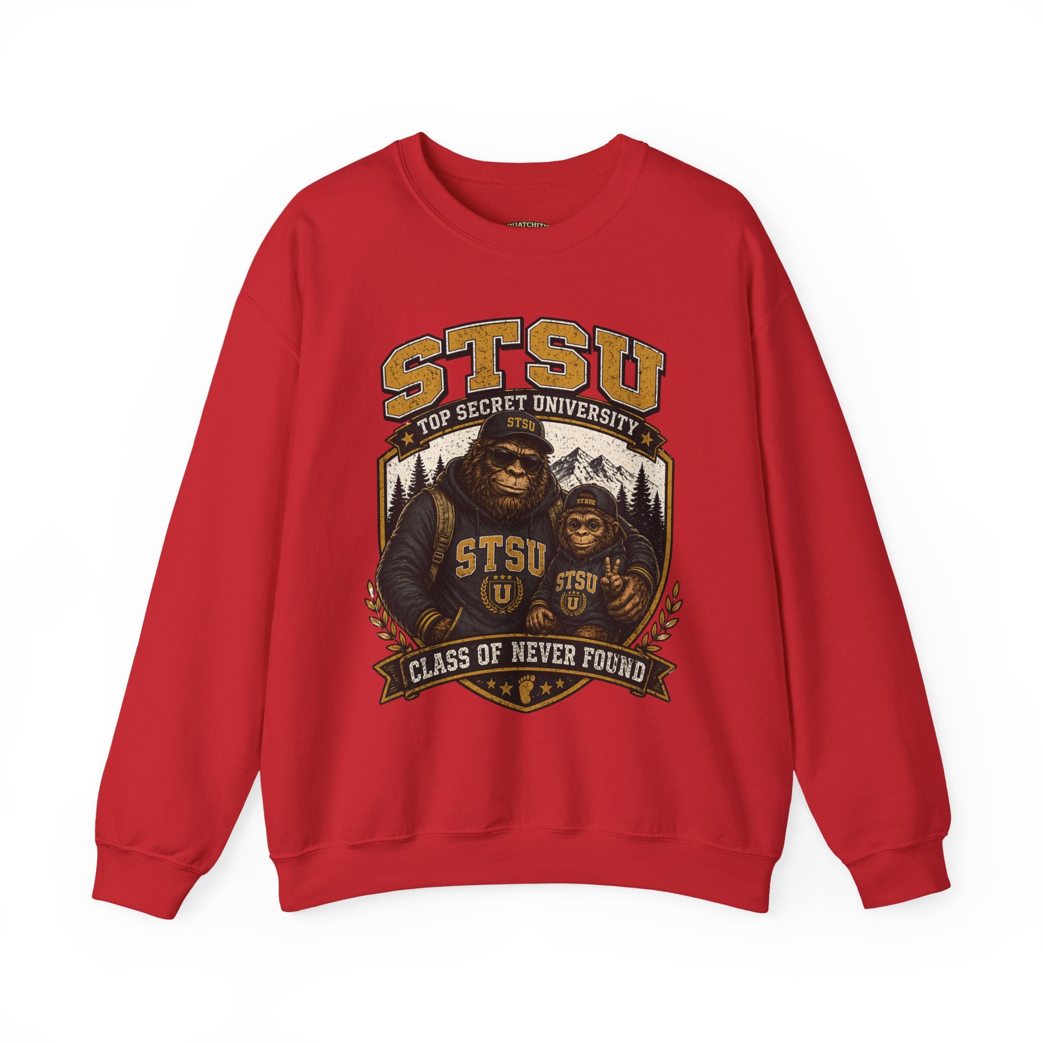 Squatchitis Top Secret University Bigfoot & son family Crewneck Sweatshirt