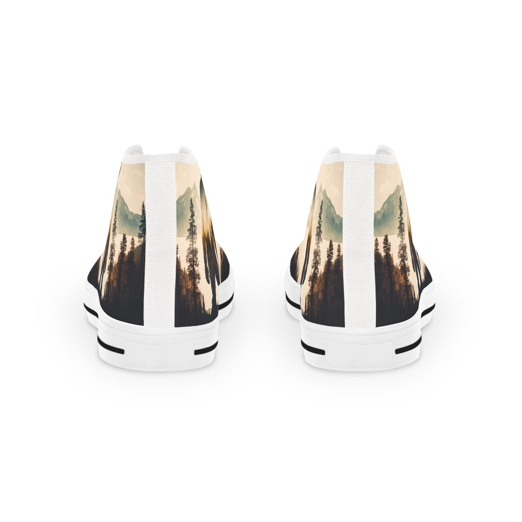 Bigfoot Forest Lake Mountain Men's High Top Sneakers | Outdoor Sasquatch Design