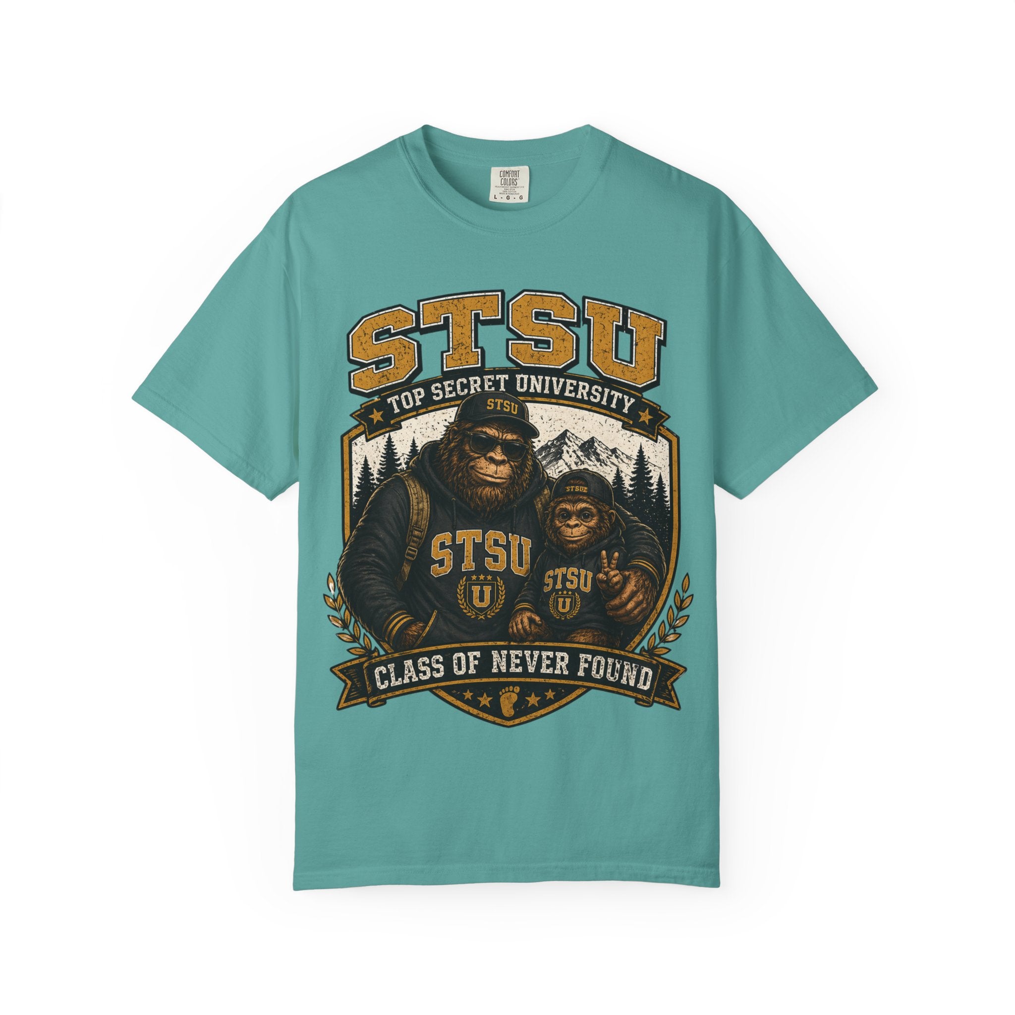 Bigfoot Sasquatch & son University  Shirt | Squatchitis Top Secret College Tee