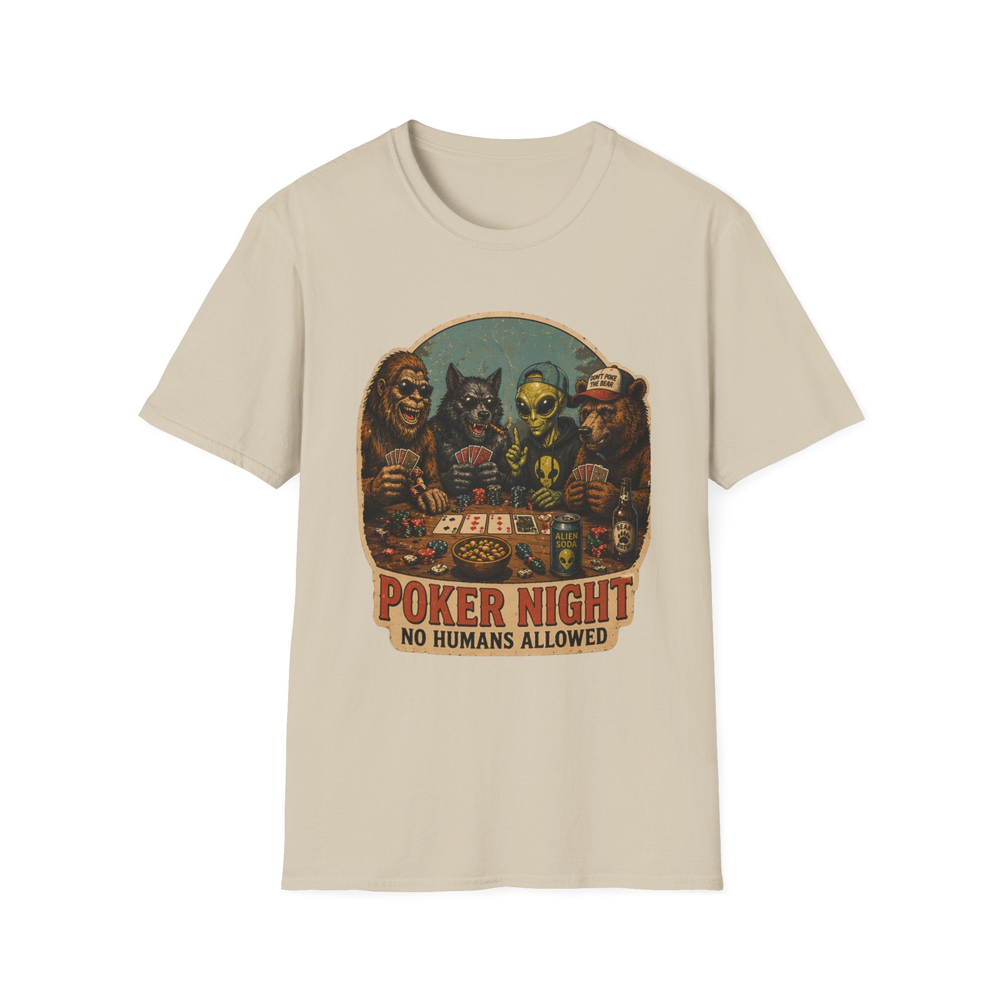 Poker Night - No Humans Allowed - Bigfoot and friends T-Shirt