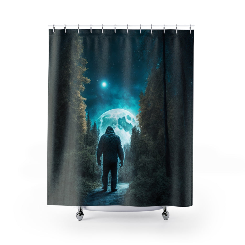 Bigfoot Glow Shower Curtain | Sasquatch Forest Night Scene
