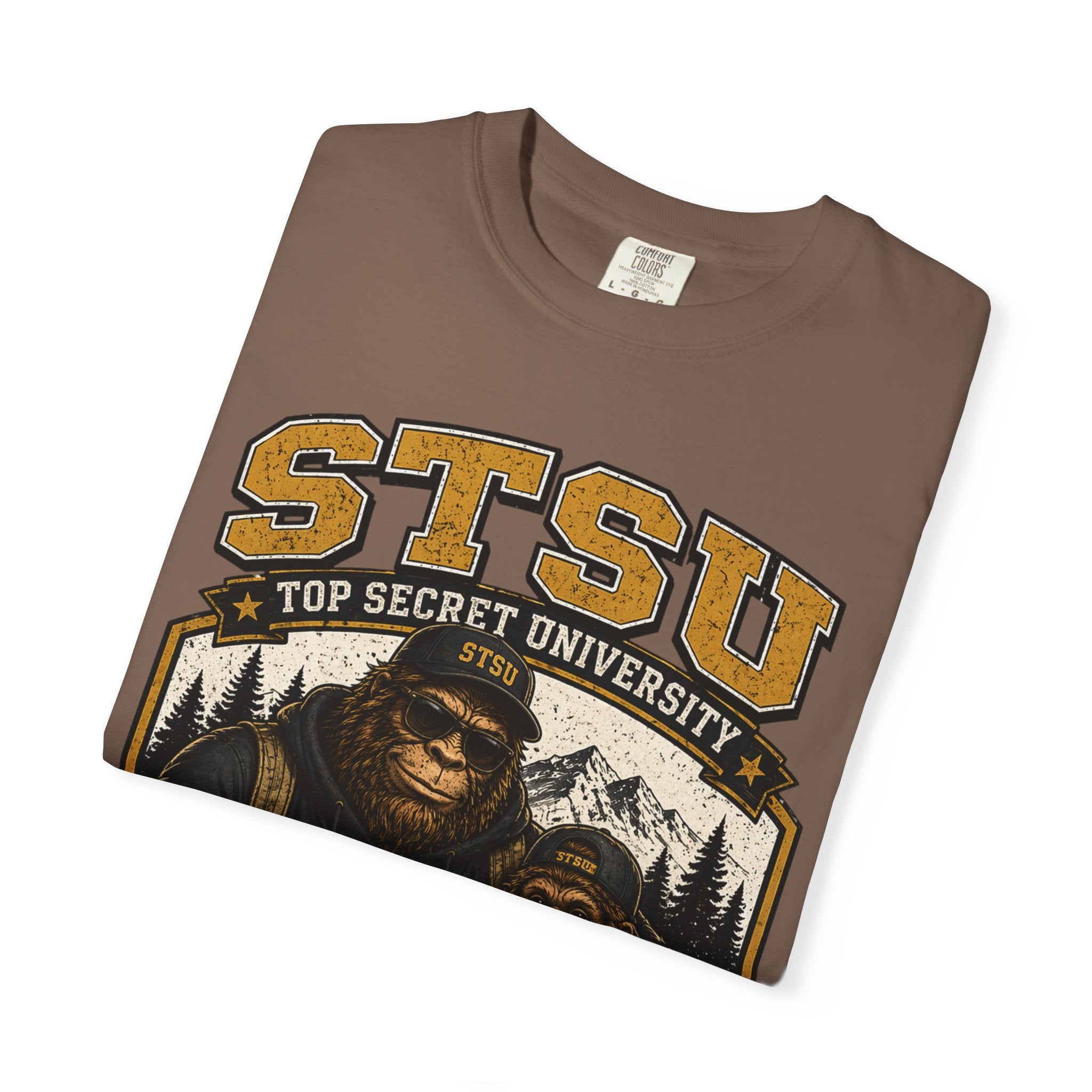 Bigfoot Sasquatch & son University  Shirt | Squatchitis Top Secret College Tee
