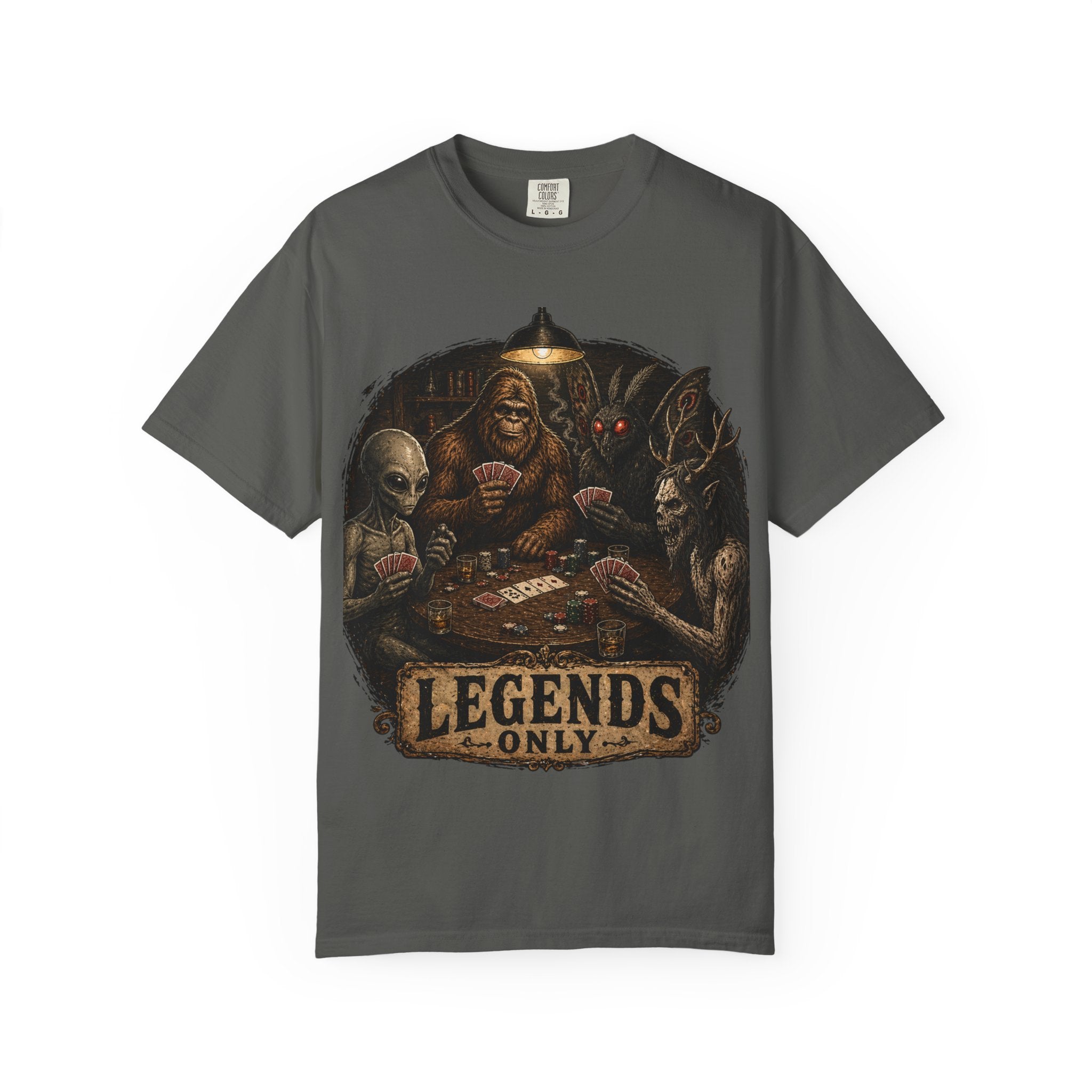 Cryptid Poker T-Shirt — Bigfoot & Legends Playing Cards