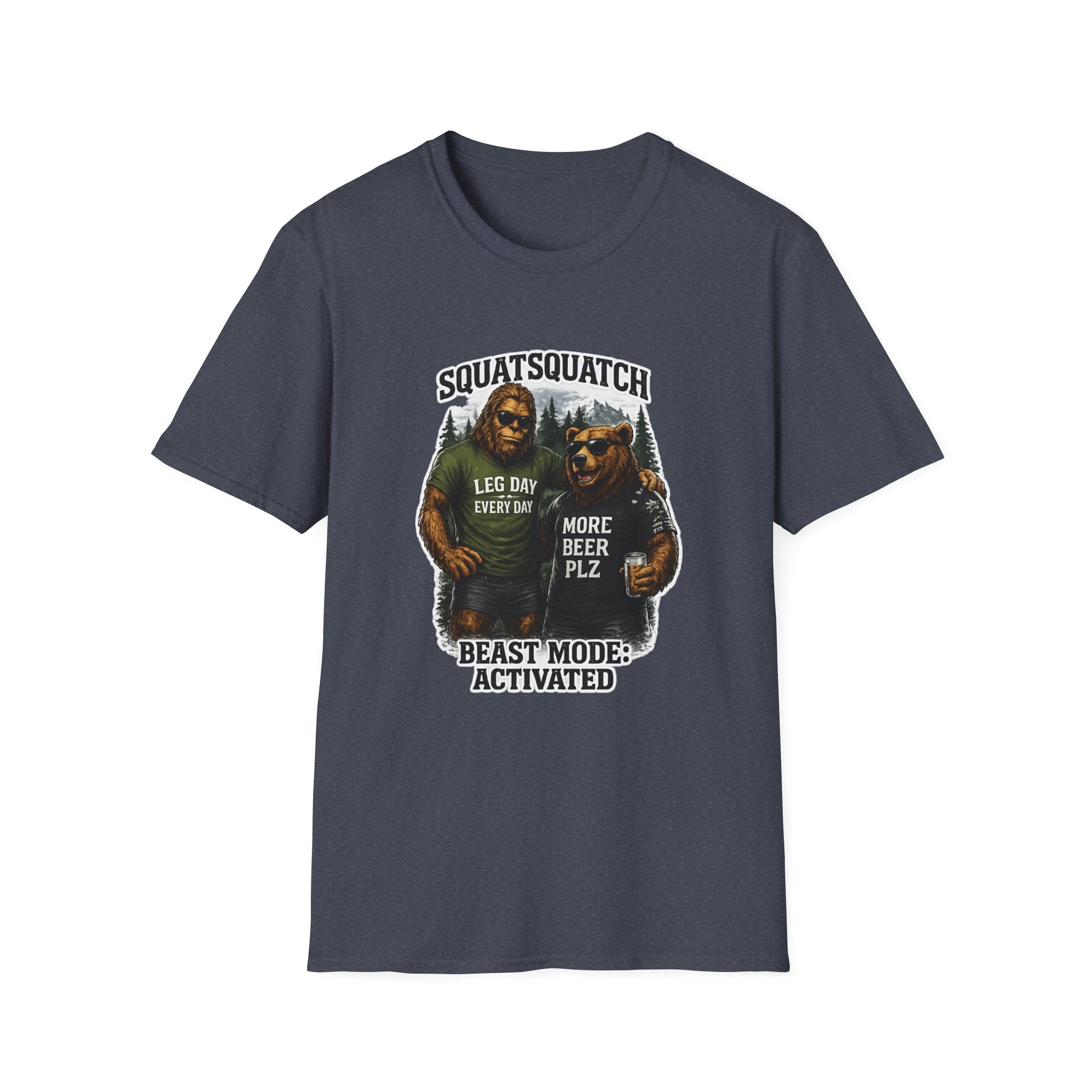 Bigfoot Leg Day T-Shirt — "Squat Squatch" Gym Humor with Beer Buddy