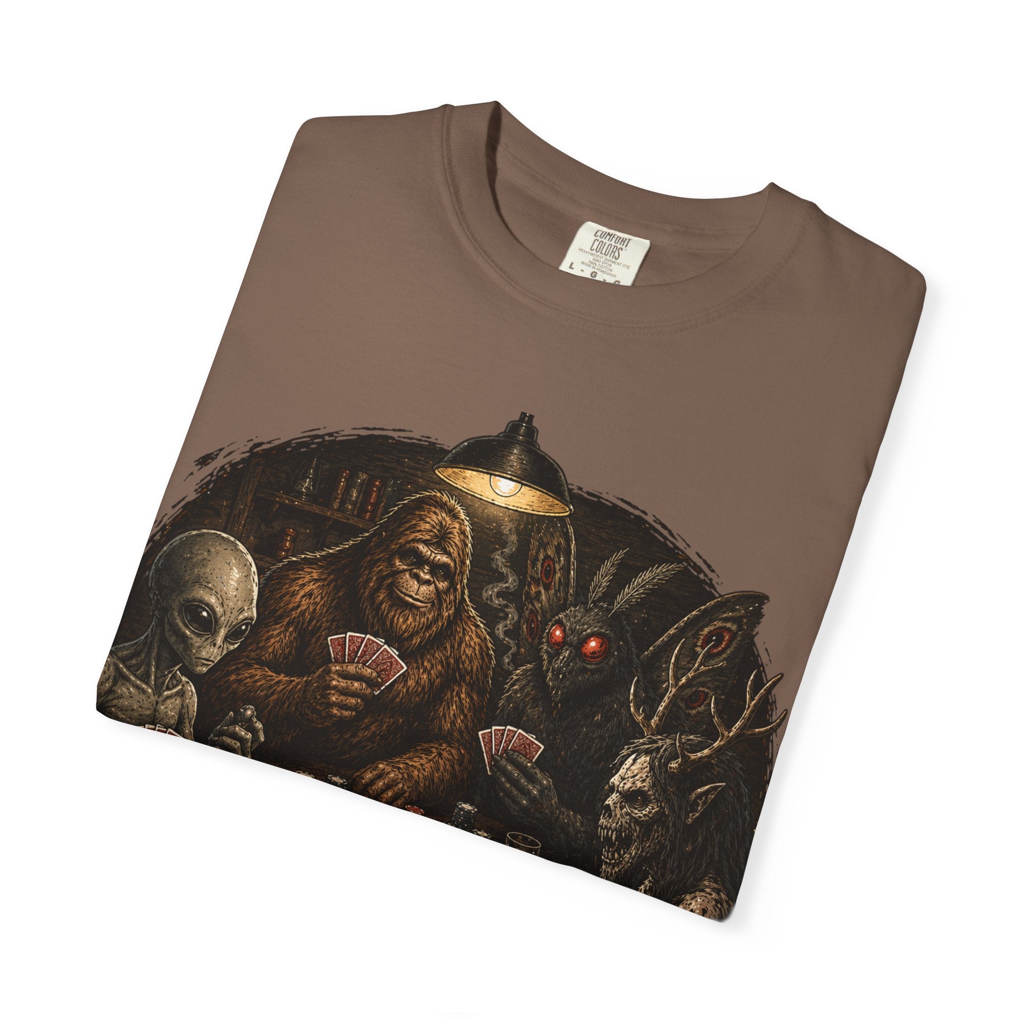 Cryptid Poker T-Shirt — Bigfoot & Legends Playing Cards