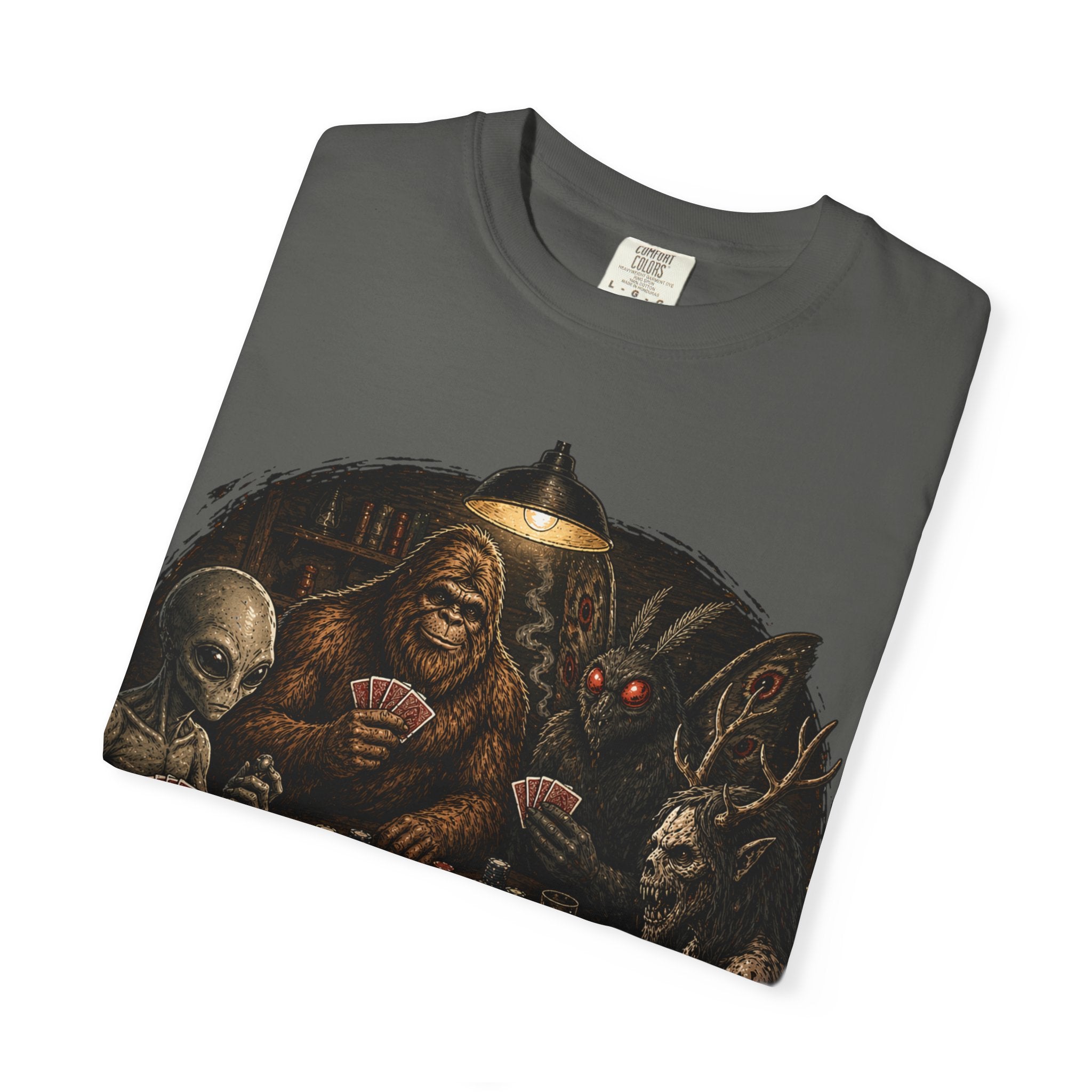 Cryptid Poker T-Shirt — Bigfoot & Legends Playing Cards