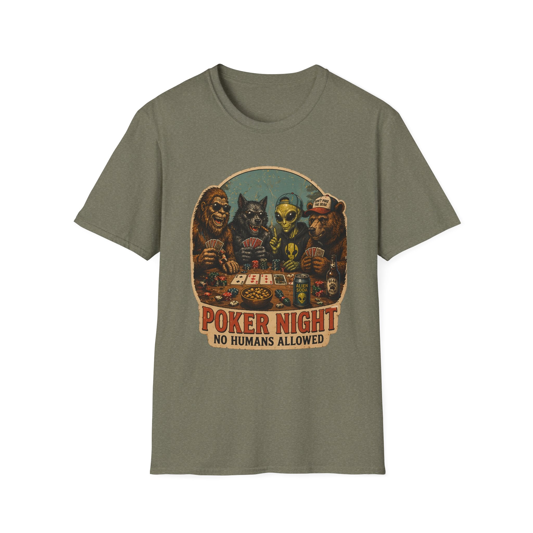 Poker Night - No Humans Allowed - Bigfoot and friends T-Shirt