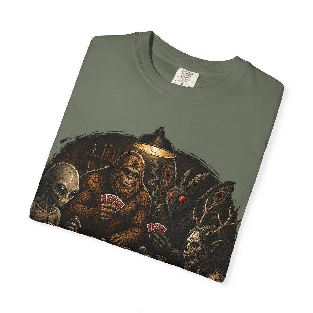 Cryptid Poker T-Shirt — Bigfoot & Legends Playing Cards