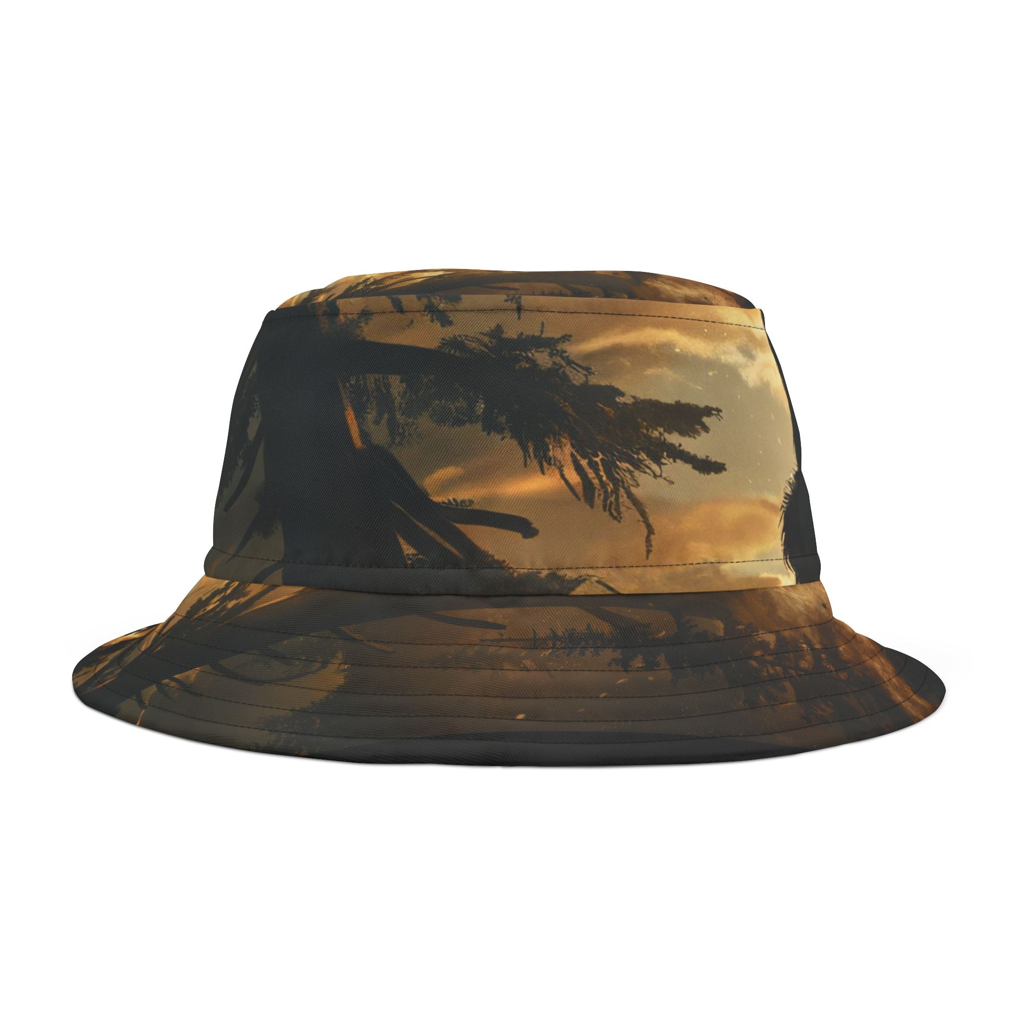Bigfoot in Wild Hat Bucket Hat | Sunset Sasquatch Illustration