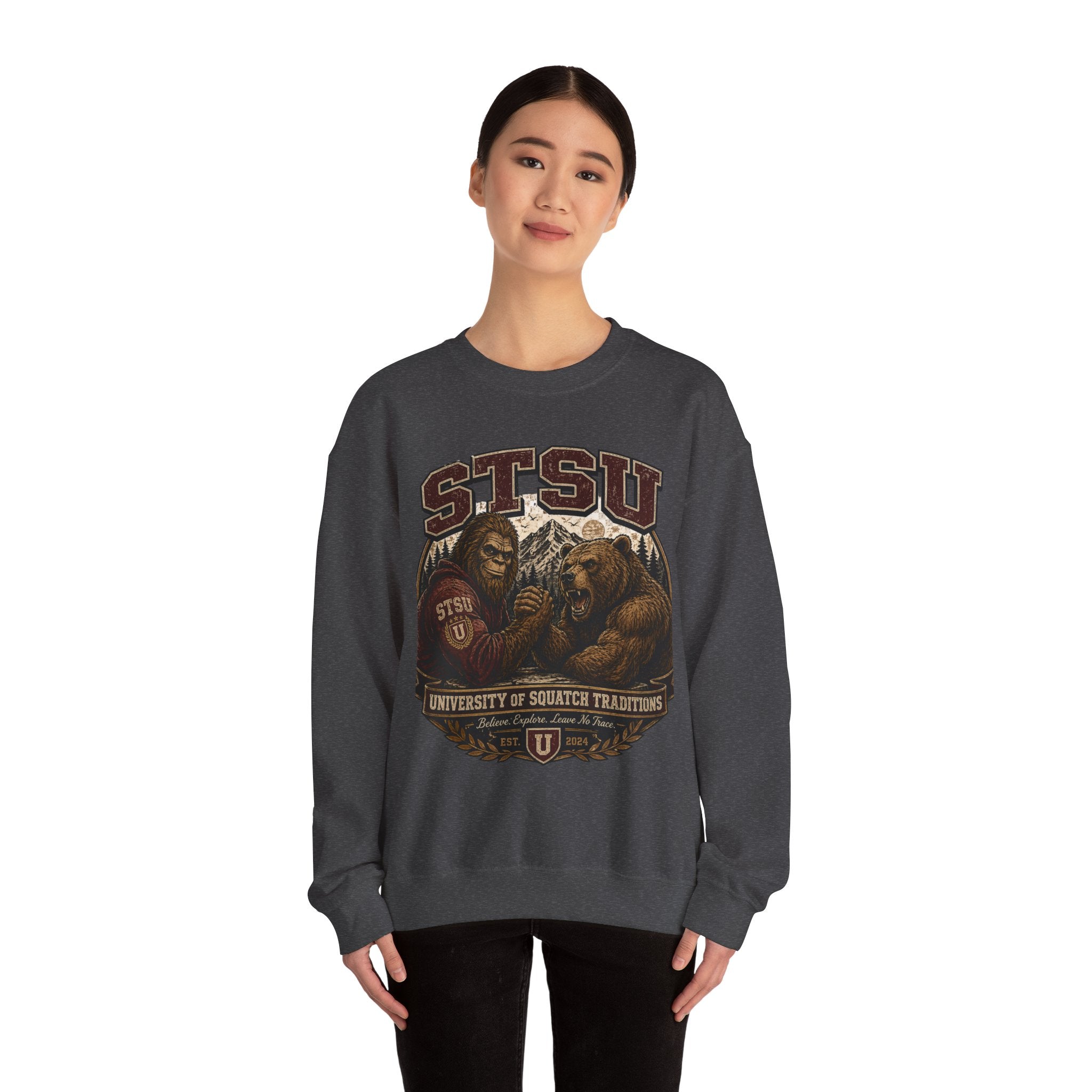 Squatchitis Top Secret University Bigfoot & Bear Crewneck Sweatshirt