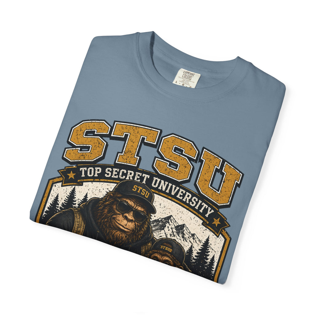 Bigfoot Sasquatch & son University  Shirt | Squatchitis Top Secret College Tee