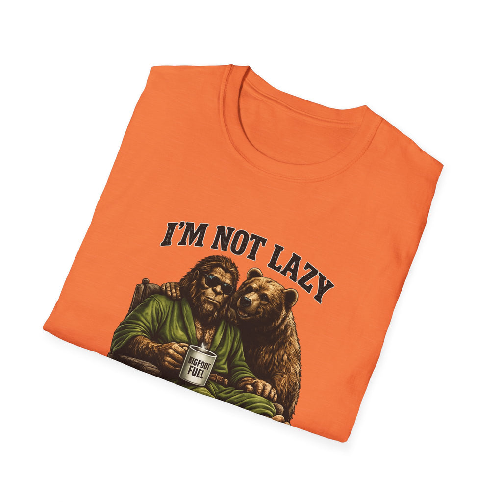 Squatch Mode Bigfoot with Coffee T-Shirt | Sasquatch Sitting with Bear Buddy