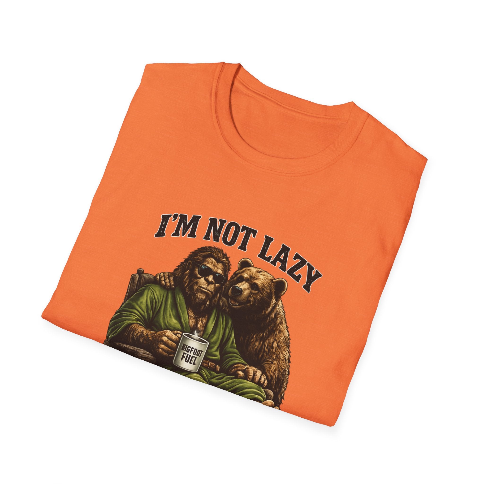 Squatch Mode Bigfoot with Coffee T-Shirt | Sasquatch Sitting with Bear Buddy