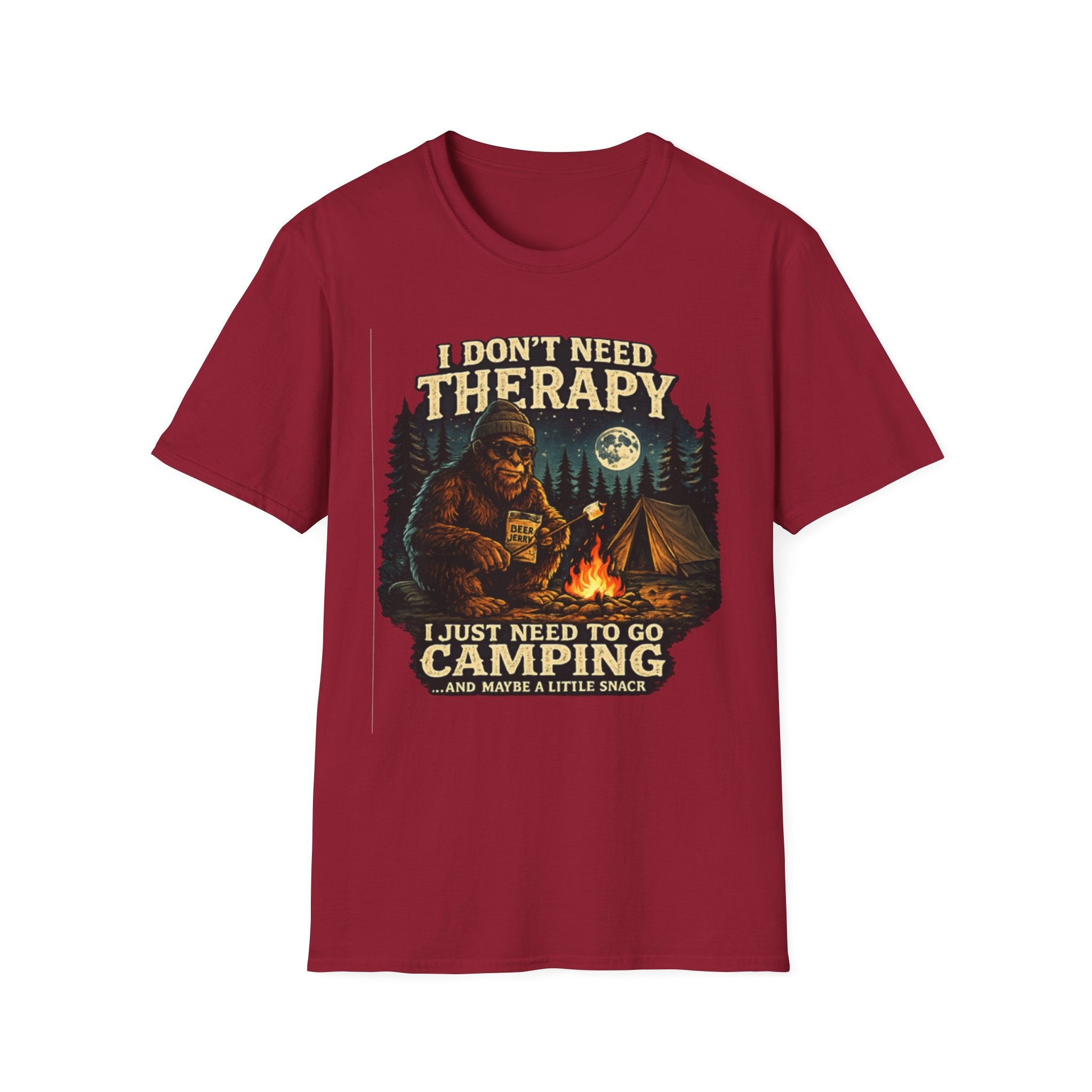 Bigfoot Camping T-Shirt — "I Don't Need Therapy, I Just Need to Go Camping"