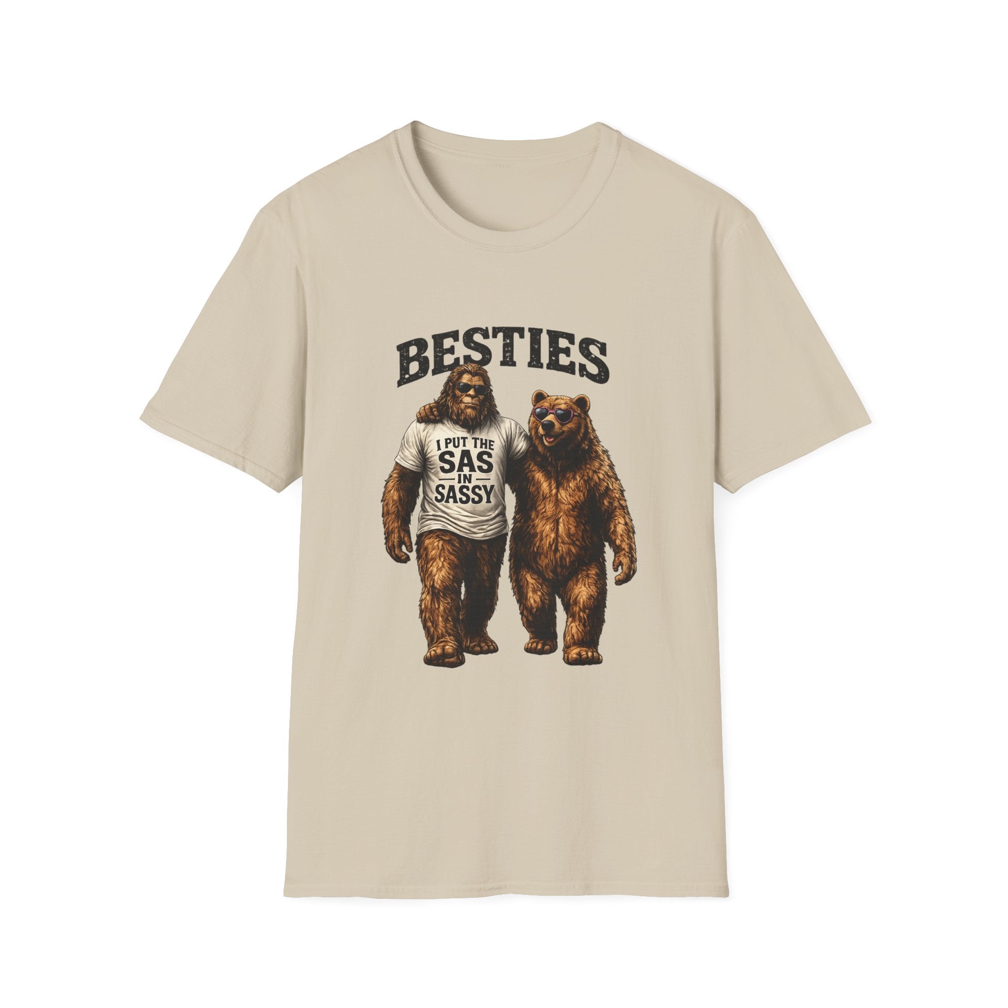 Bigfoot and Bear Besties T-Shirt | Funny Sasquatch Bear Friendship