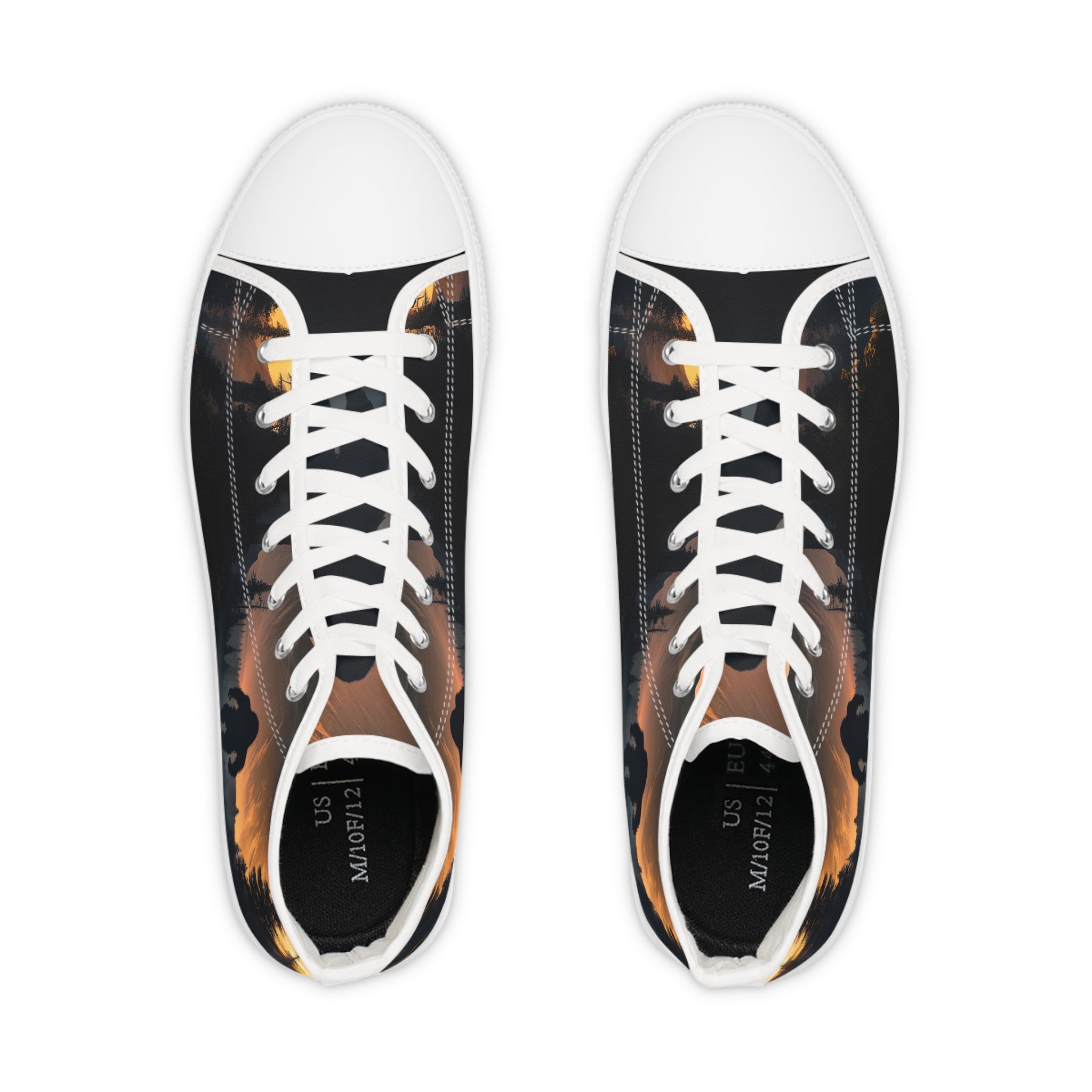 Bigfoot Sunset Mountain Sneakers High Top Sneakers | Mountain Creature Graphic