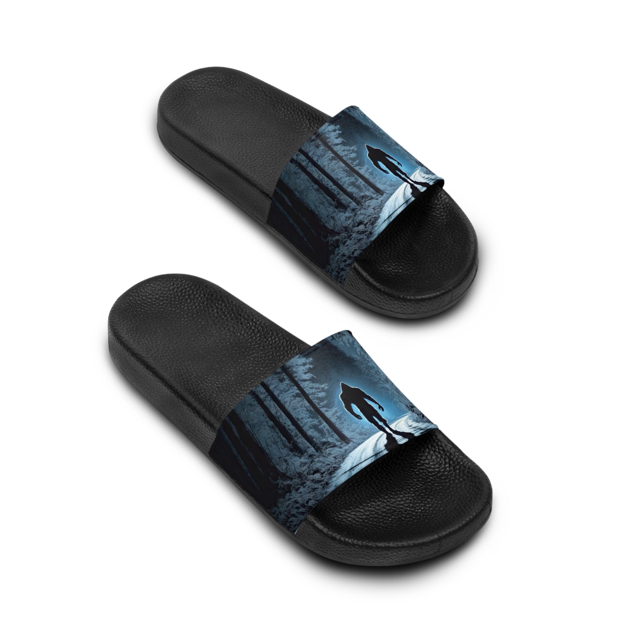 Bigfoot Moonlight Walk Men's Slide Sandals | Sasquatch Woodland Silhouette