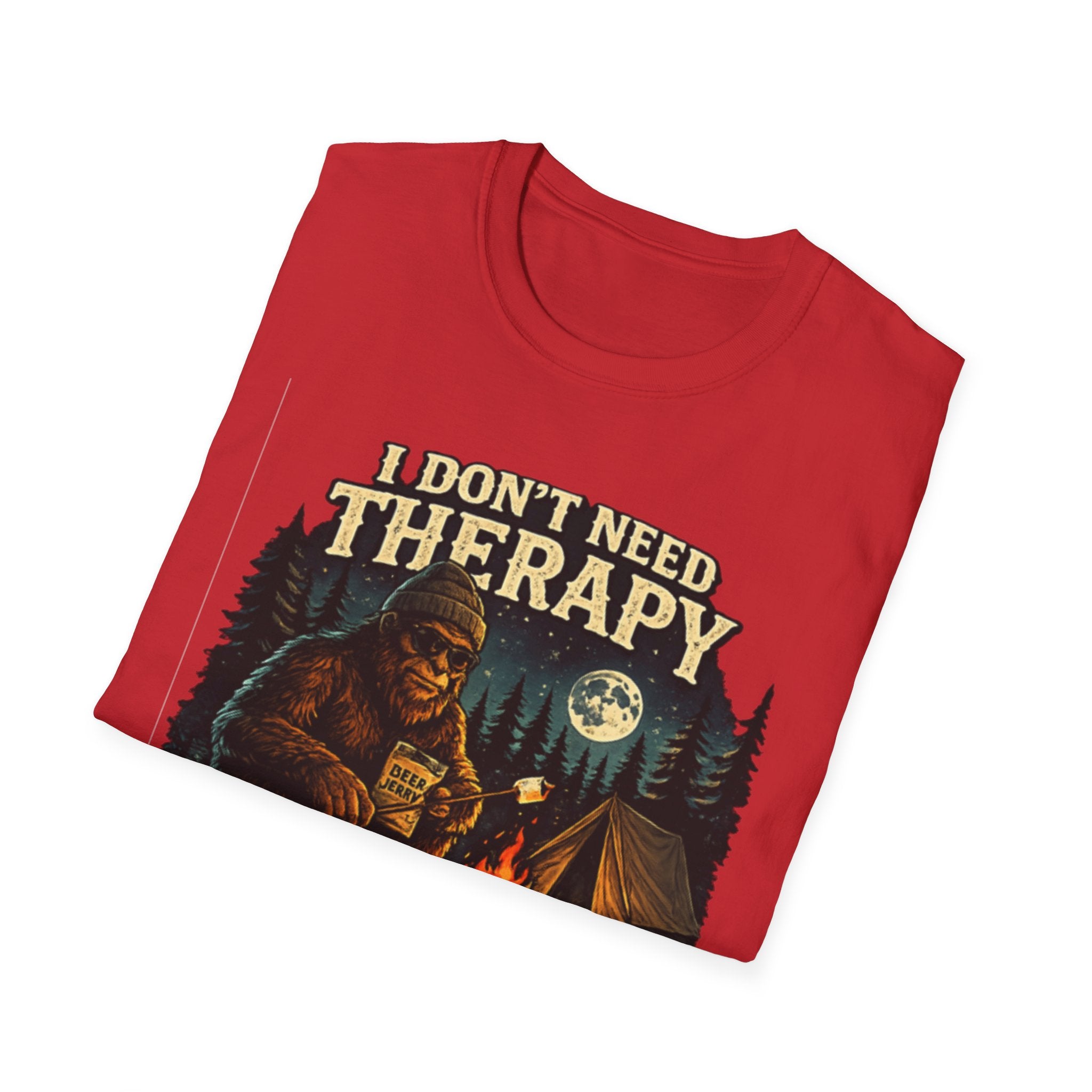 Bigfoot Camping T-Shirt — "I Don't Need Therapy, I Just Need to Go Camping"