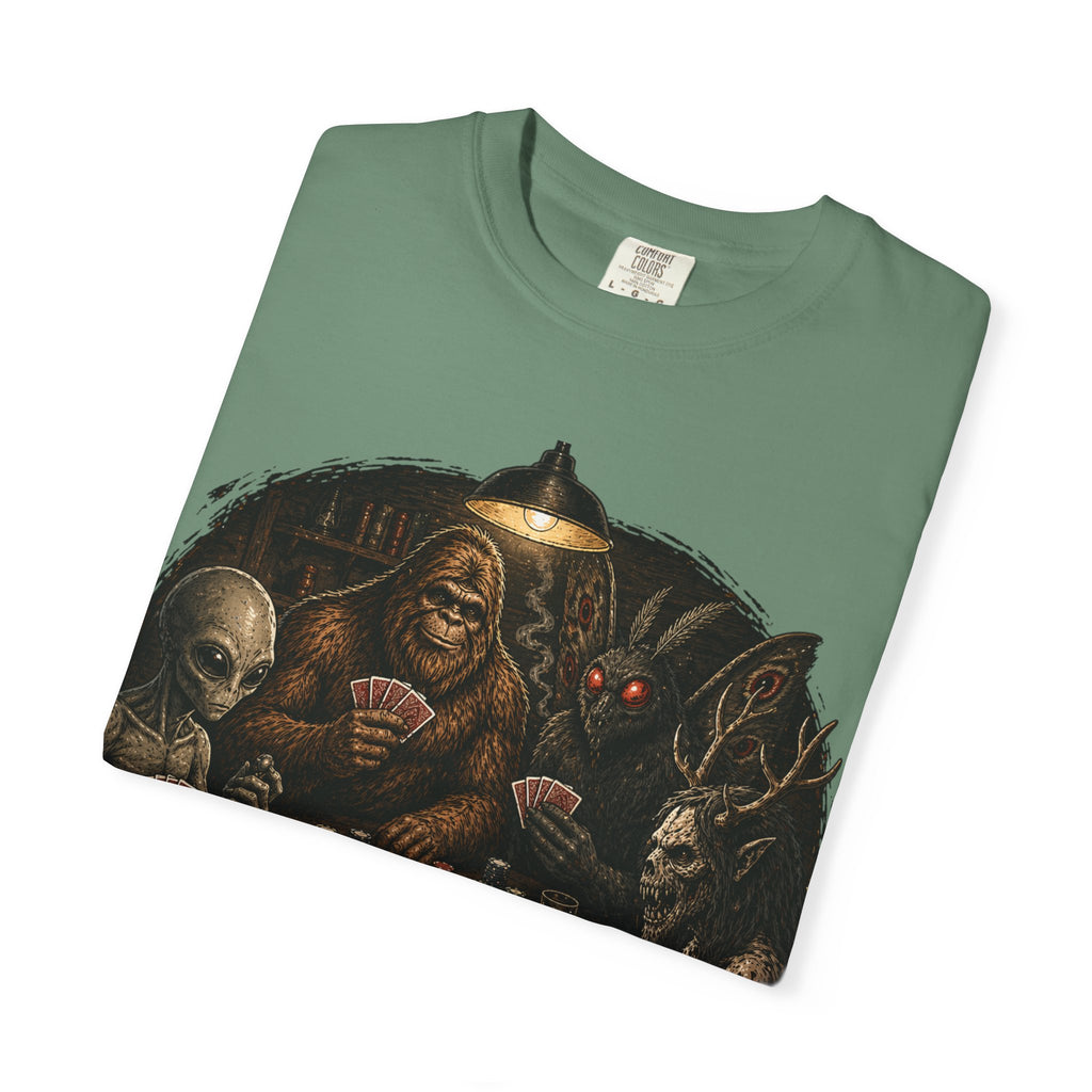 Cryptid Poker T-Shirt — Bigfoot & Legends Playing Cards