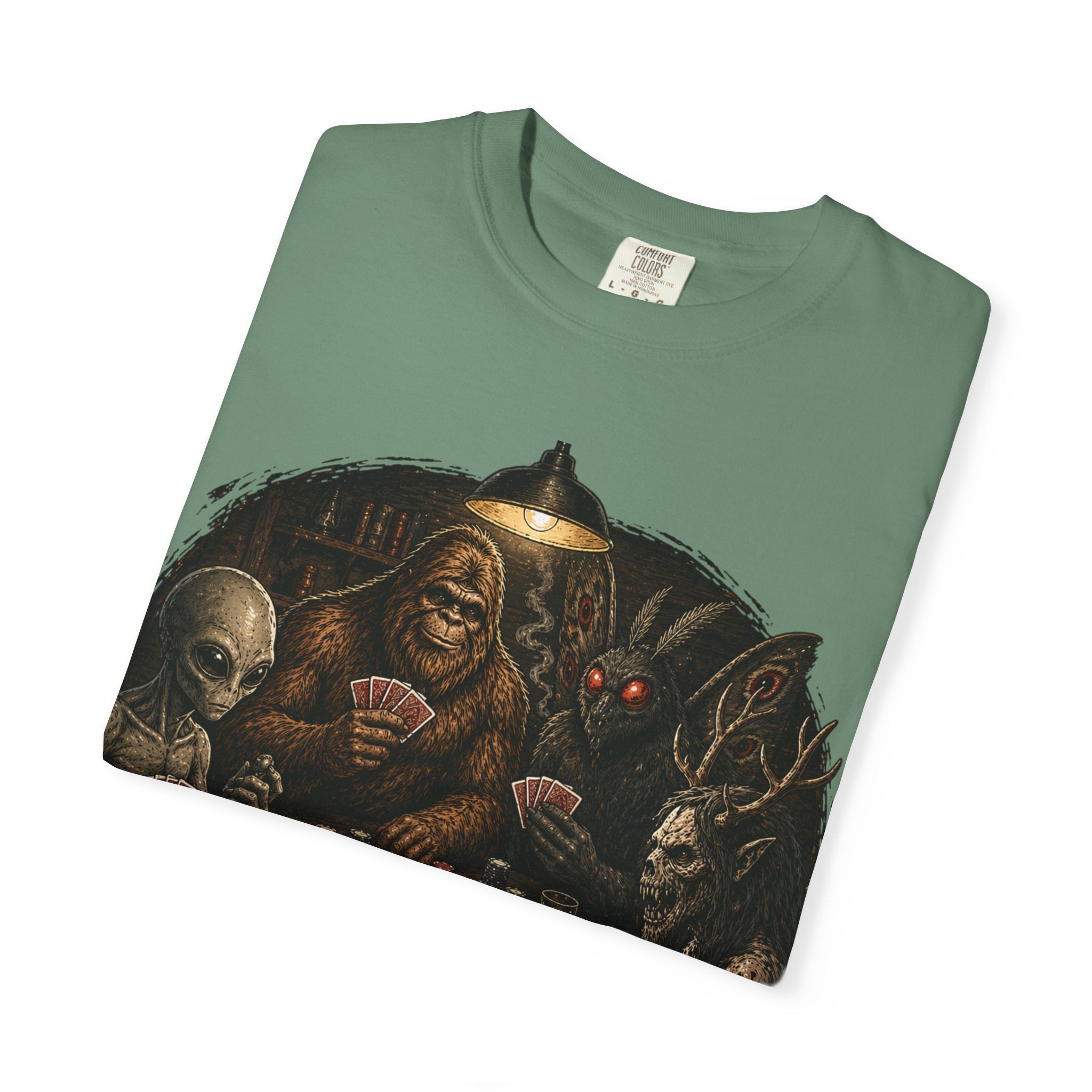 Cryptid Poker T-Shirt — Bigfoot & Legends Playing Cards