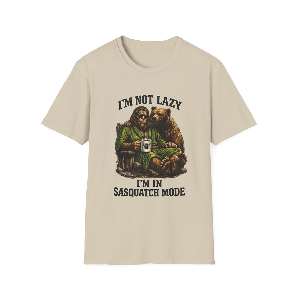 Squatch Mode Bigfoot with Coffee T-Shirt | Sasquatch Sitting with Bear Buddy