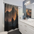 Bigfoot and wolf Sunset Shower Curtain