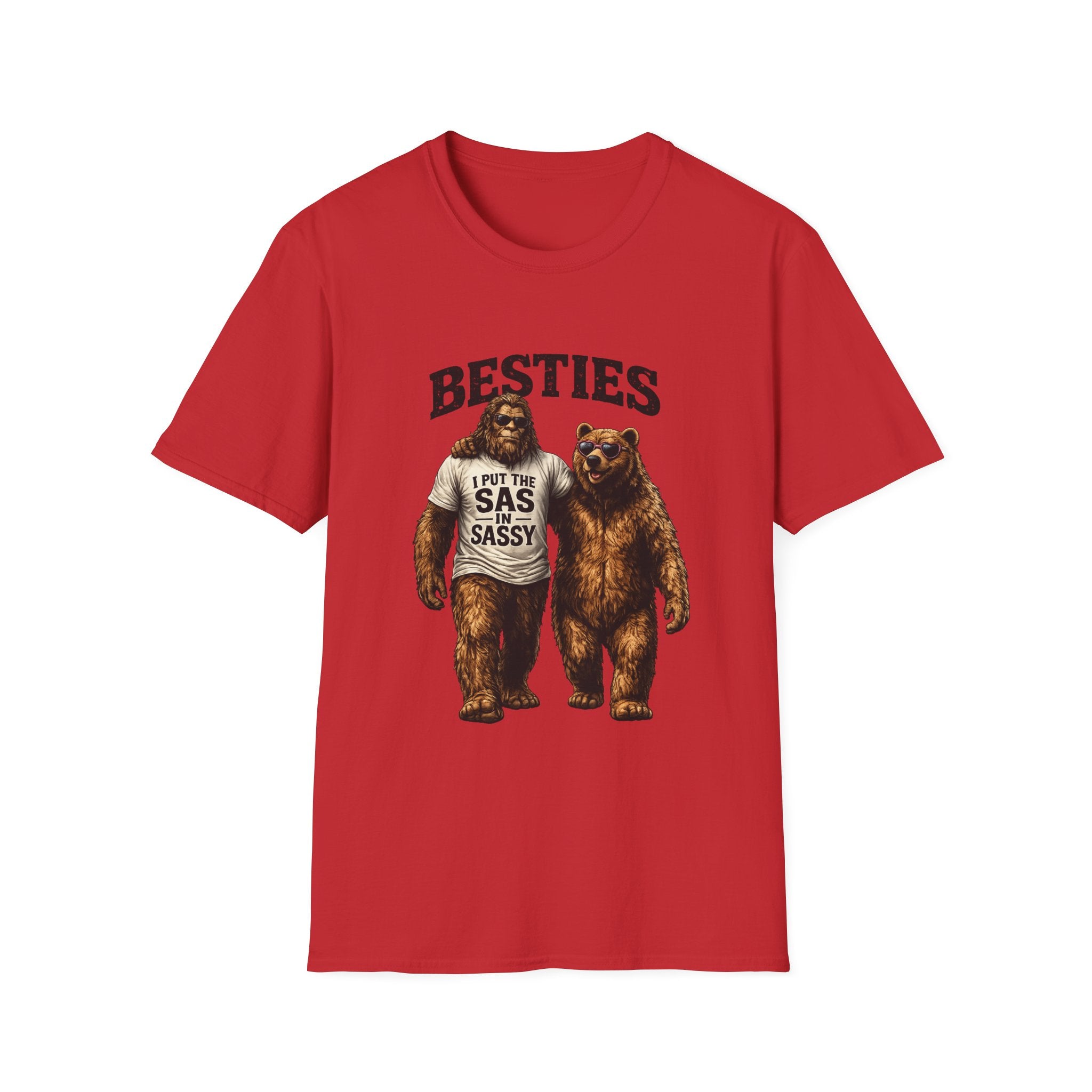 Bigfoot and Bear Besties T-Shirt | Funny Sasquatch Bear Friendship