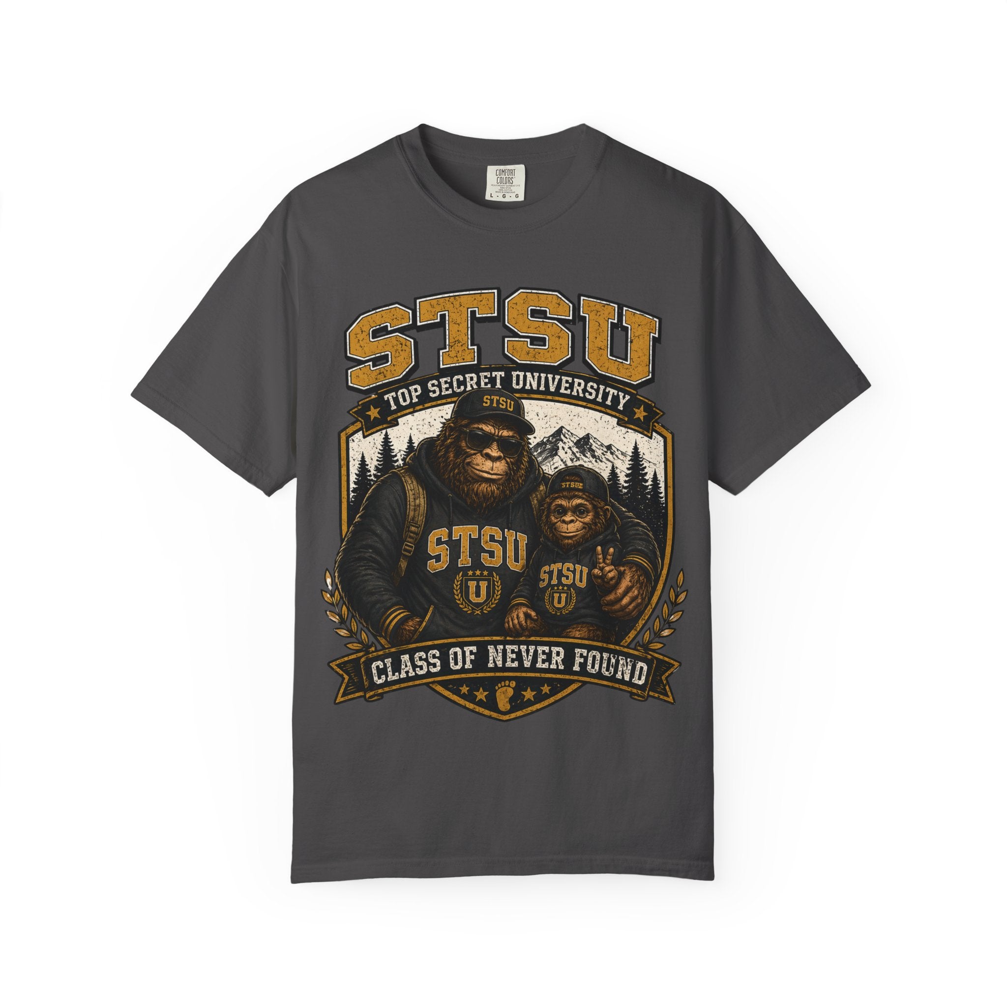 Bigfoot Sasquatch & son University  Shirt | Squatchitis Top Secret College Tee