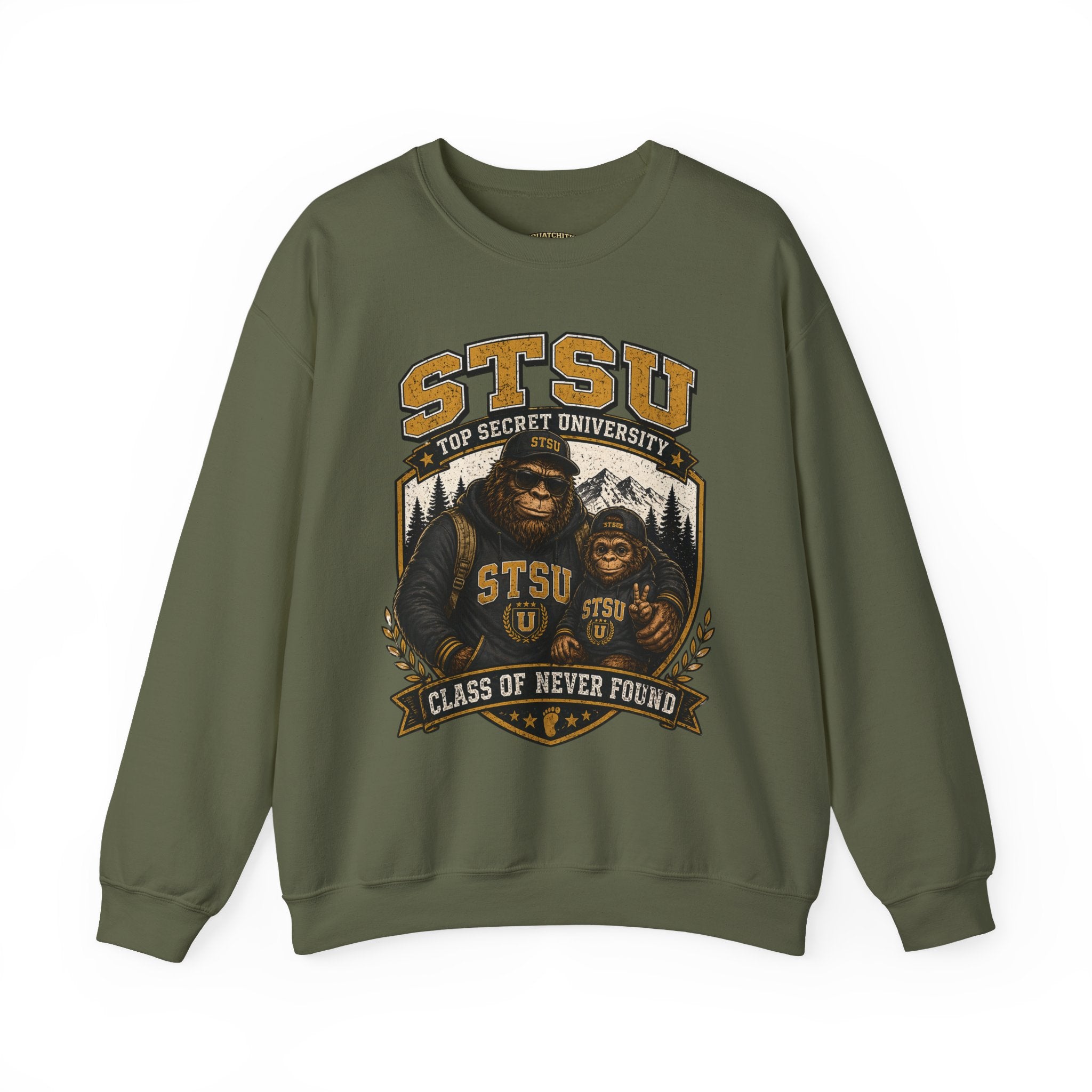 Squatchitis Top Secret University Bigfoot & son family Crewneck Sweatshirt
