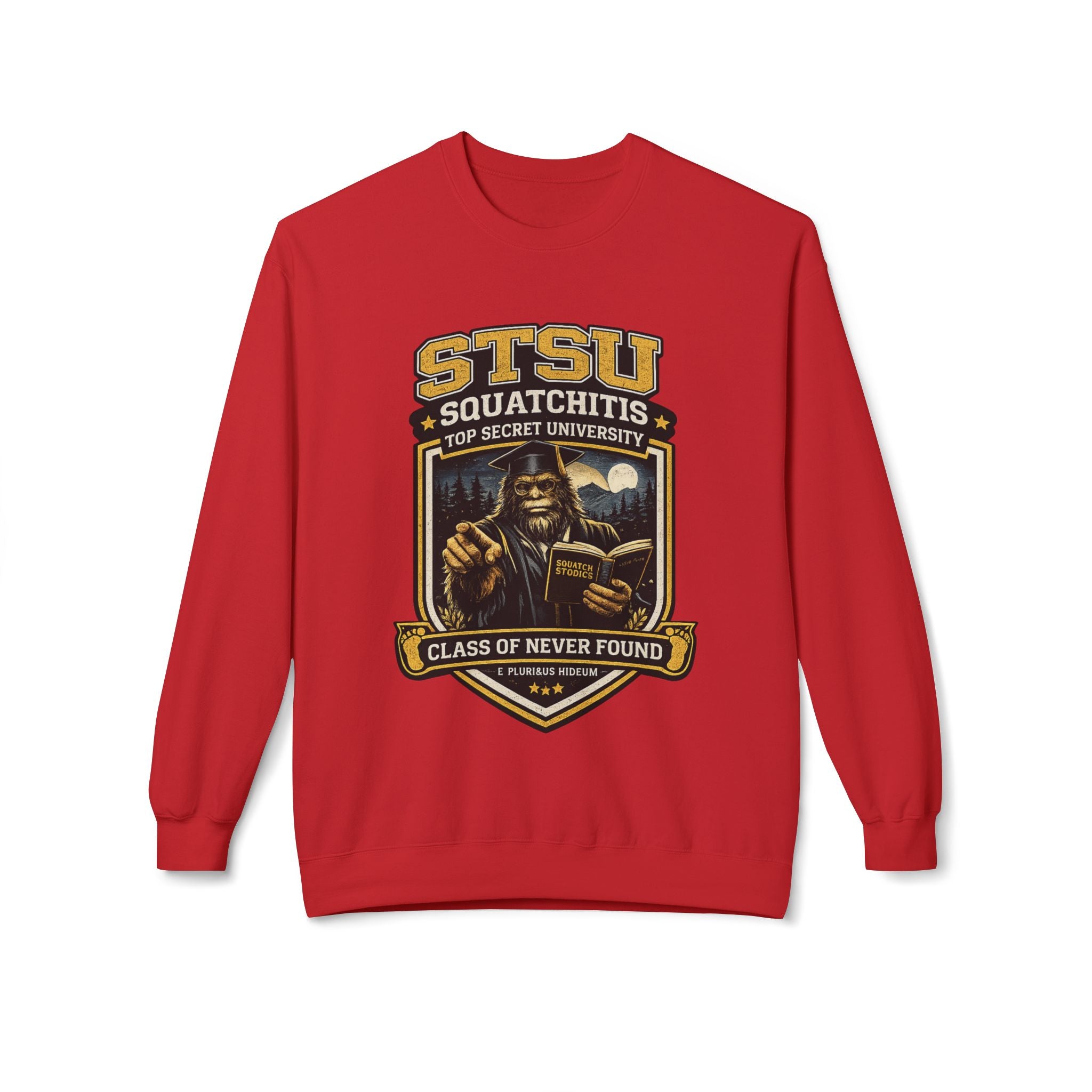 Squatchitis University Bigfoot in Cap and Gown Sweatshirt