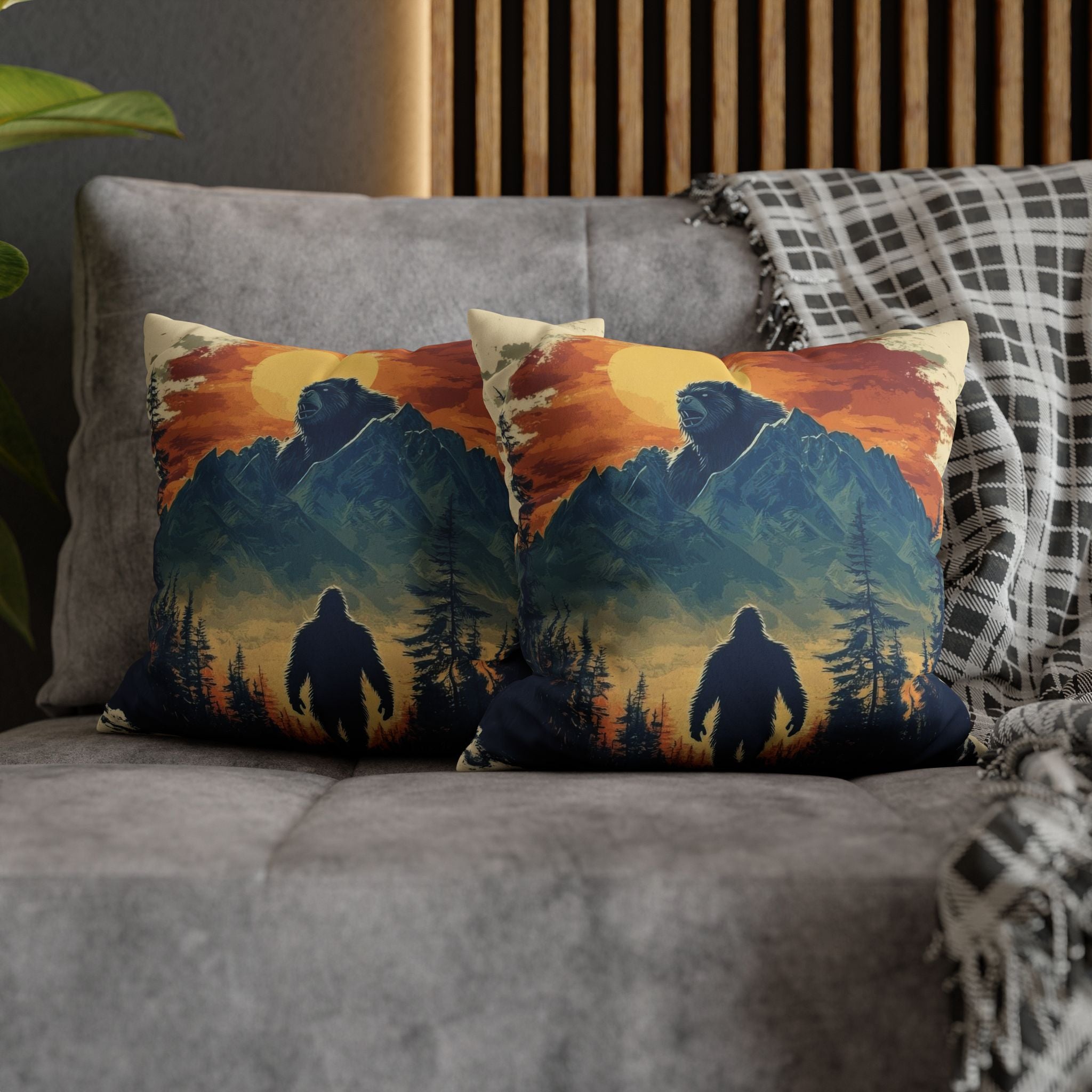 Bigfoot Mountain Faux Suede Square Pillowcase