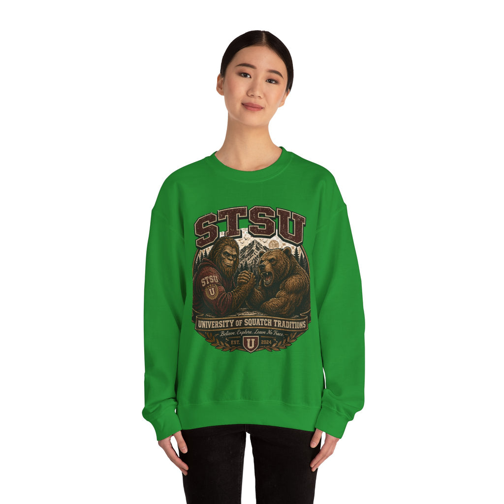 Squatchitis Top Secret University Bigfoot & Bear Crewneck Sweatshirt