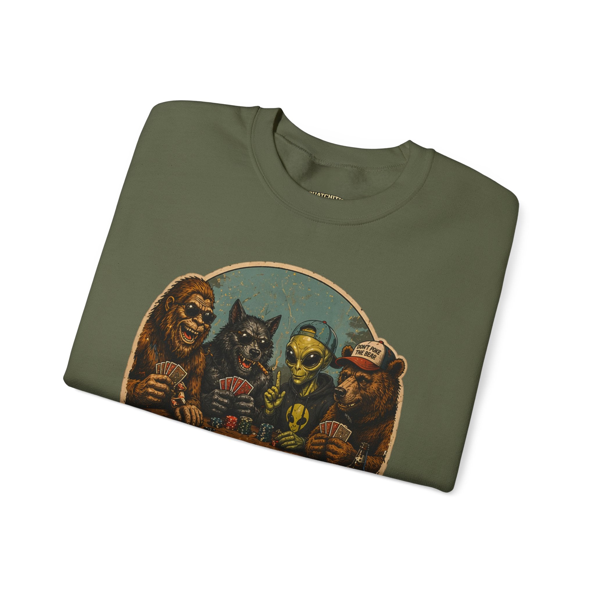 Squatchitis  Bigfoot poker Gang Crewneck Sweatshirt
